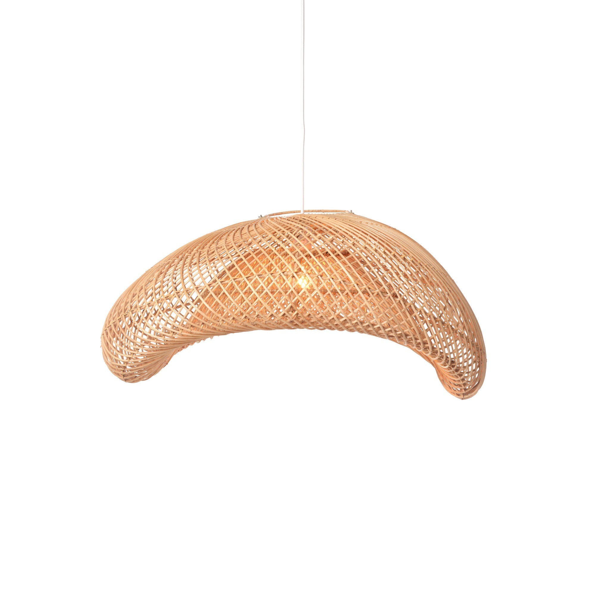 Woven pendant light on a white background