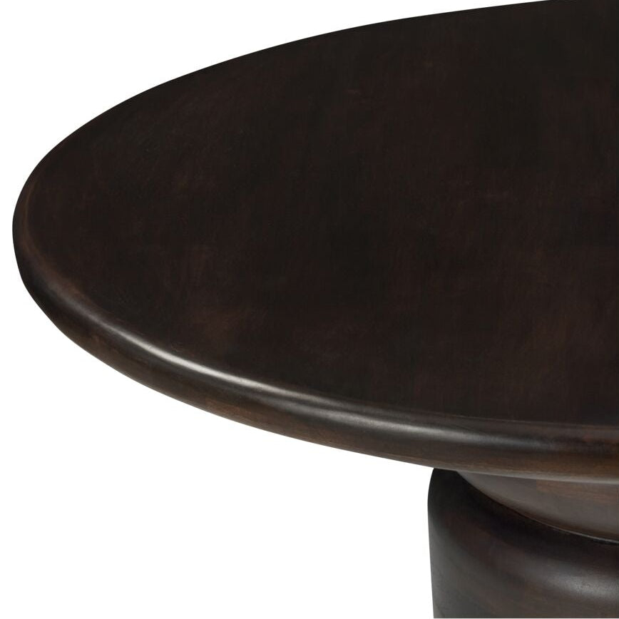 Dark wooden round table on a white background