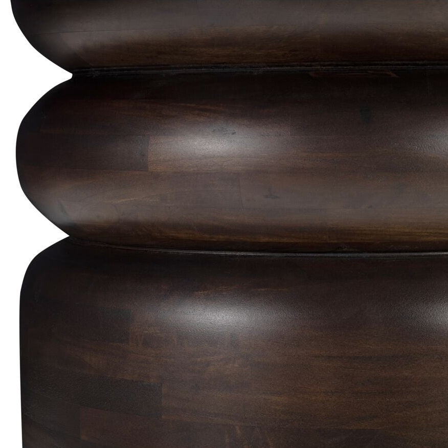 Dark wooden architectural molding on a white background
