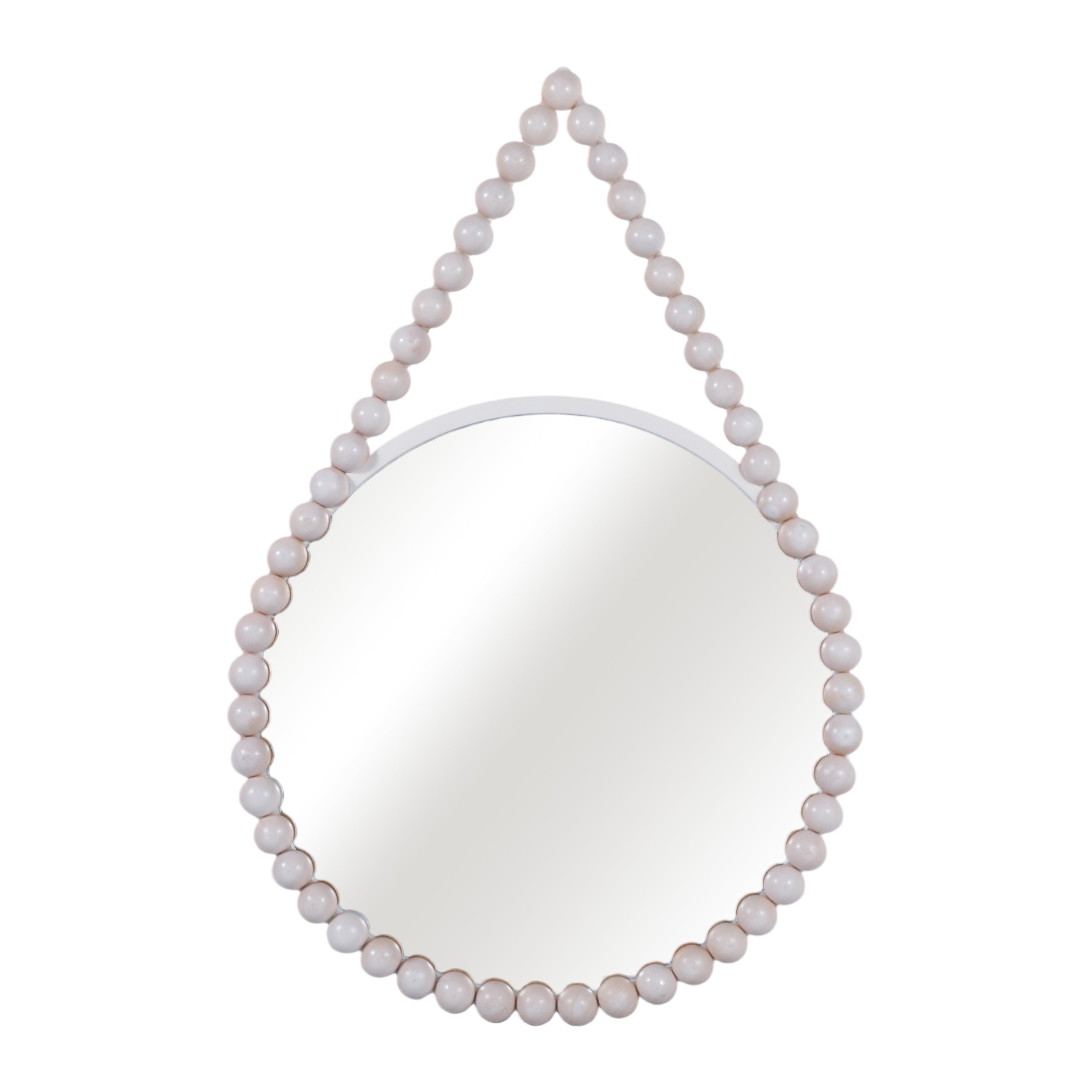 Mirror with a decorative bead frame on a white background
