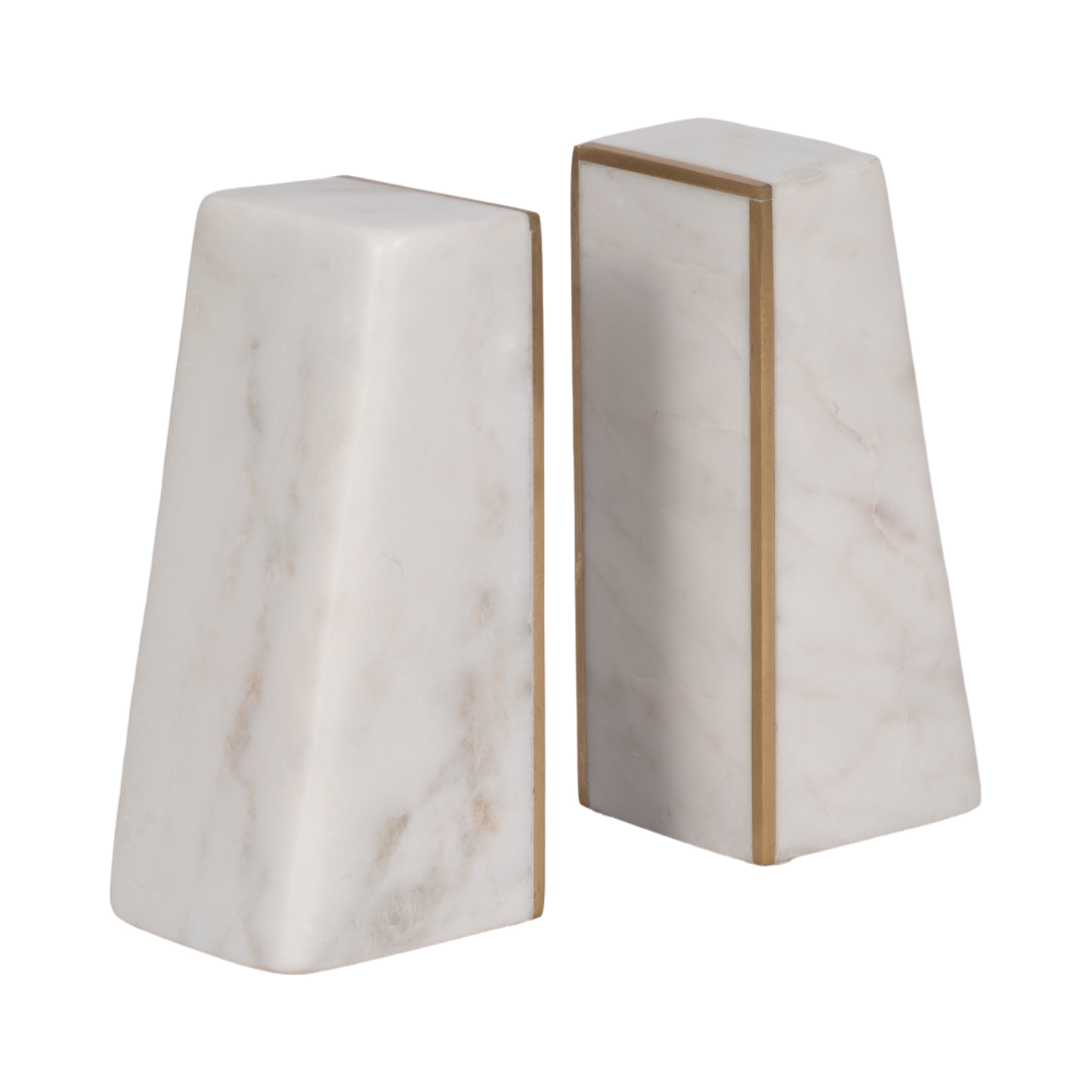 Two marble bookends on a white background