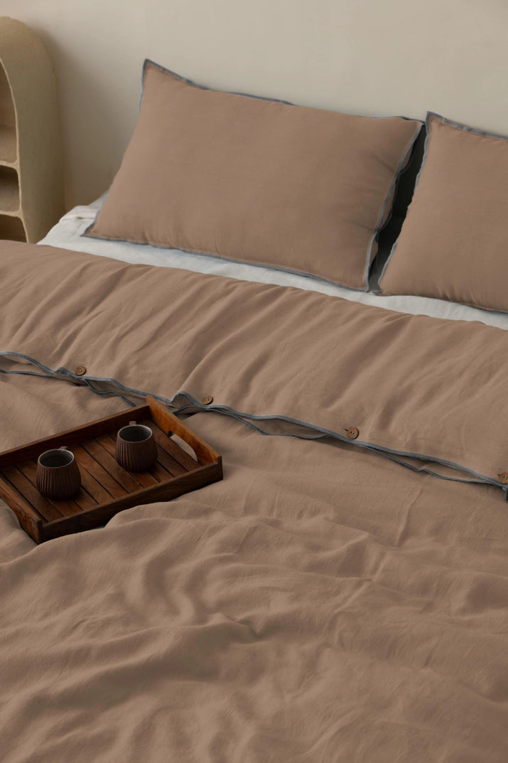 Grey Needlework Linen Duvet Cover – Minimalist