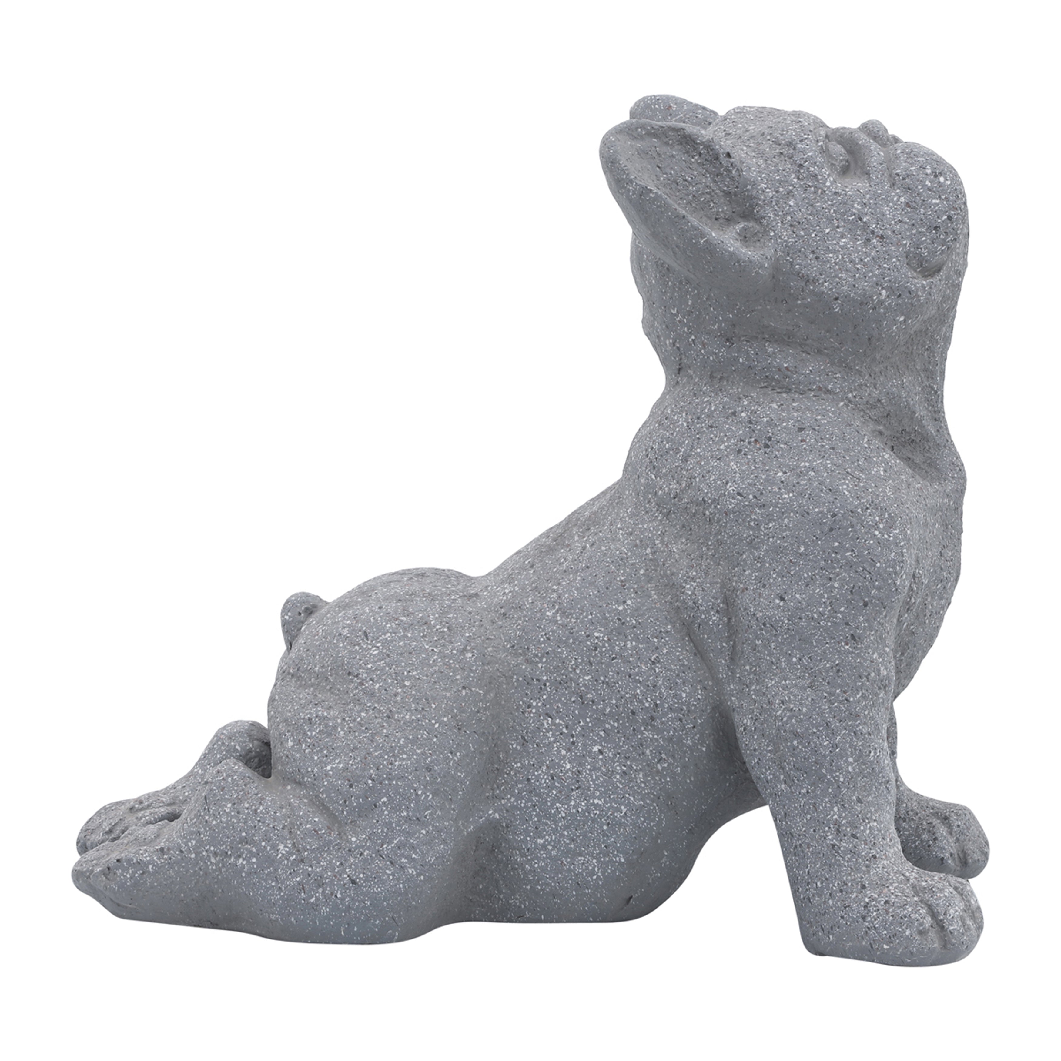Gray stone statue of a dog on a white background
