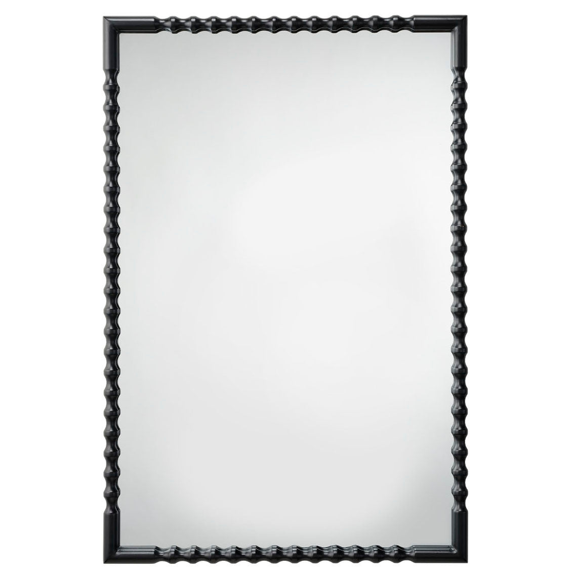 Rectangular mirror with decorative black frame on a white background