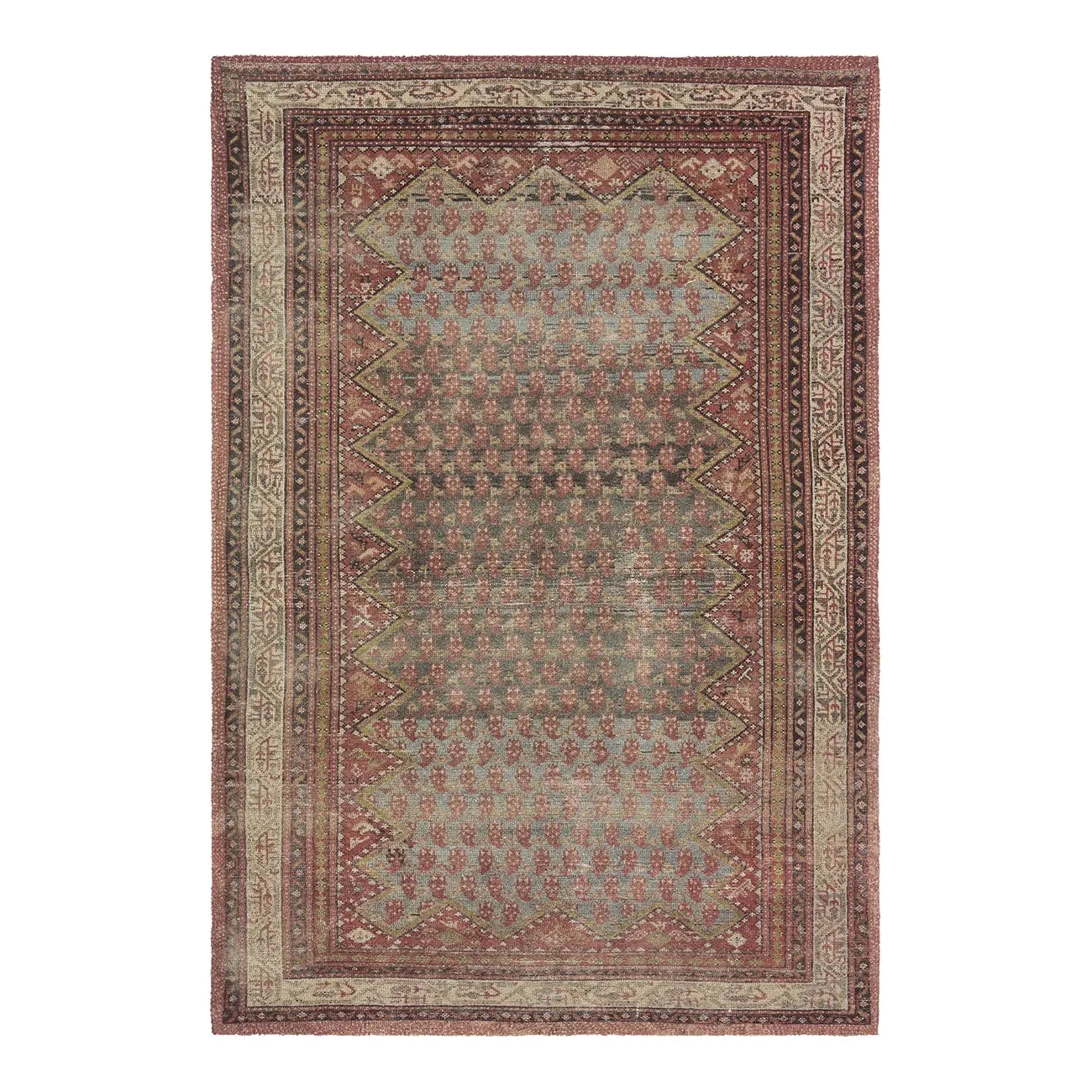 Decorative rug with intricate patterns on a white background