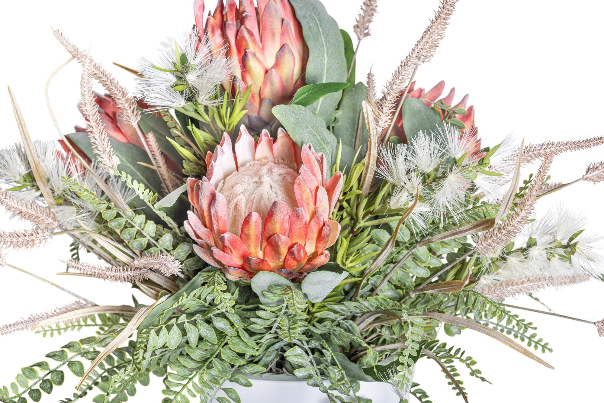 Mixed Floral Arrangement in 9" White Mack Compote Planter