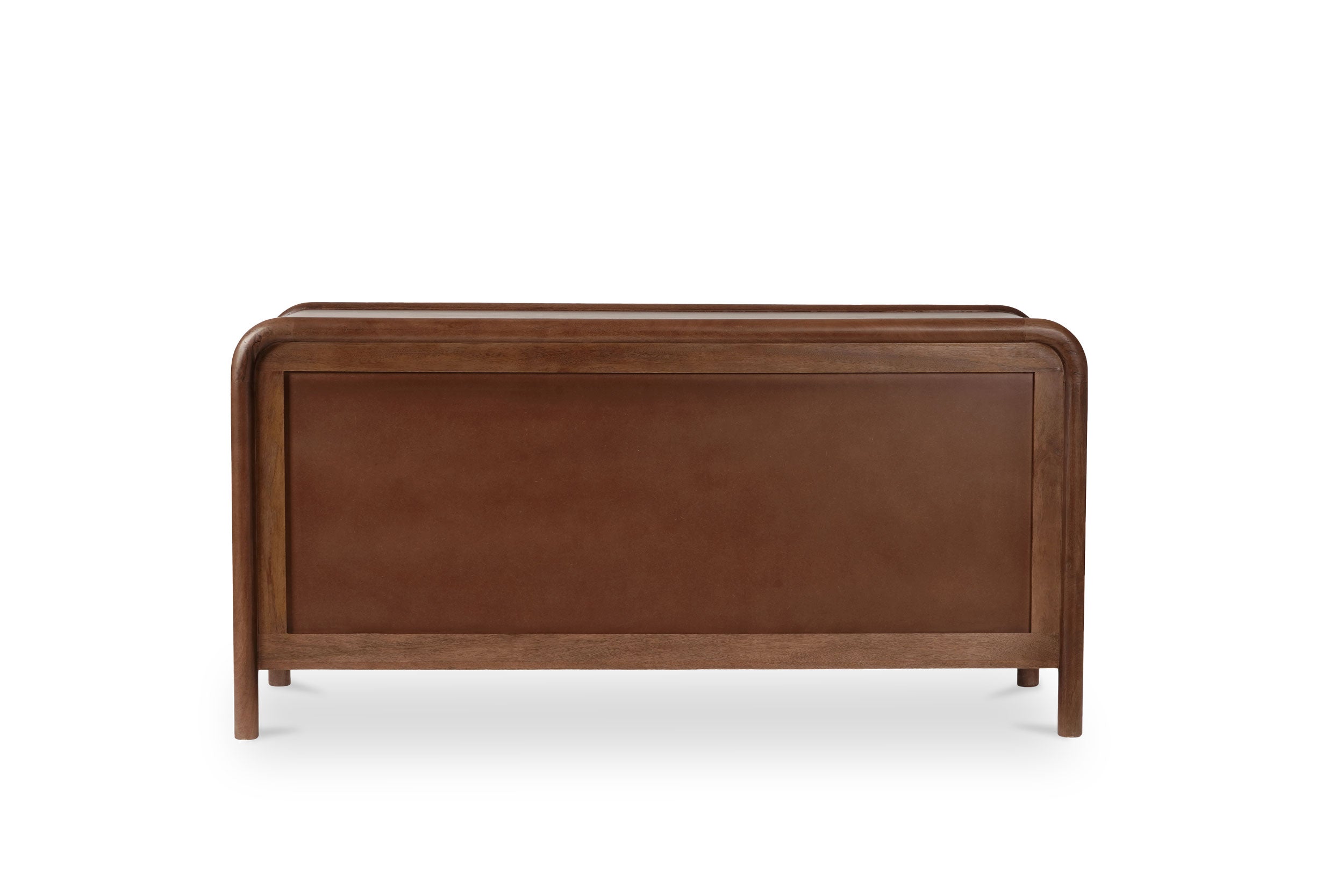 A warm brown dresser with six drawers, featuring a solid pattern