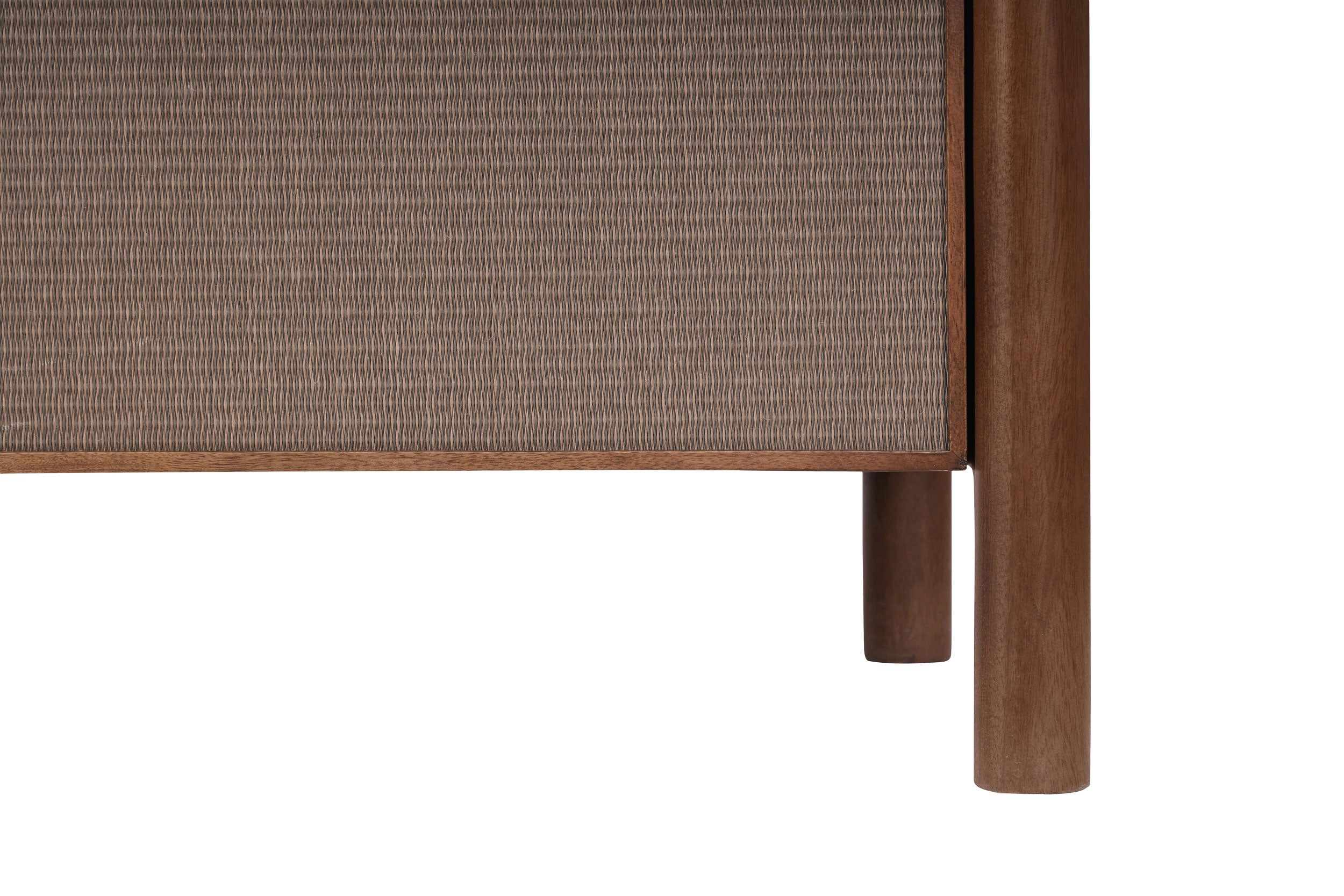 A warm brown dresser with six drawers, featuring a solid pattern