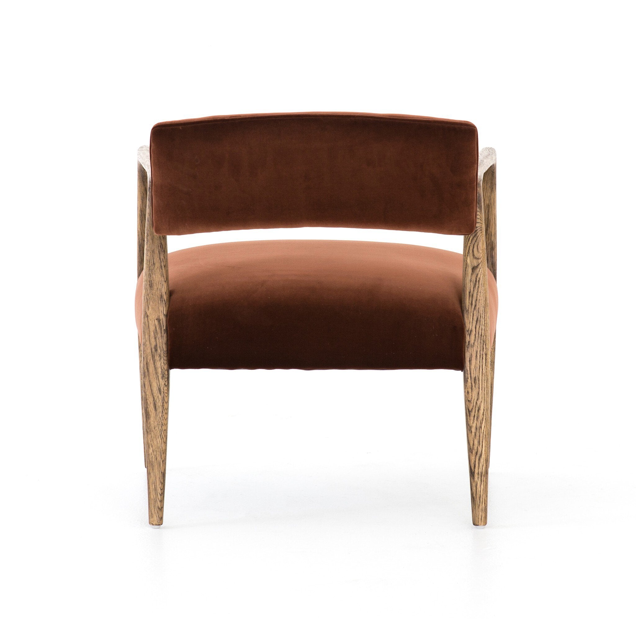 Brown armchair with wooden frame on a white background