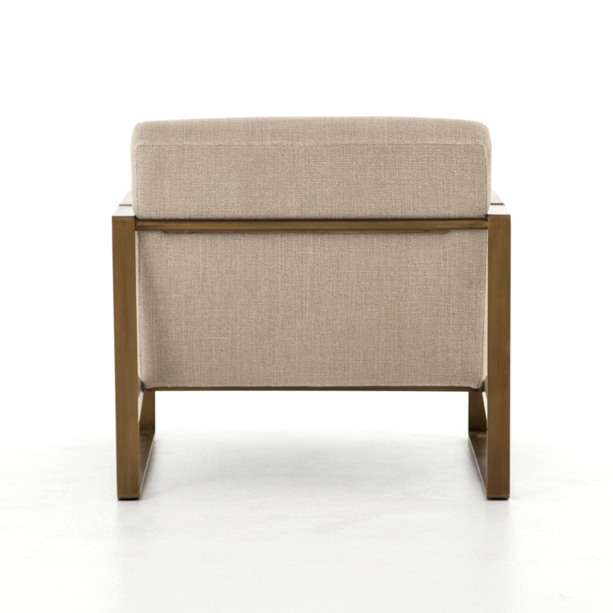 Beige armchair with wooden frame on a white background