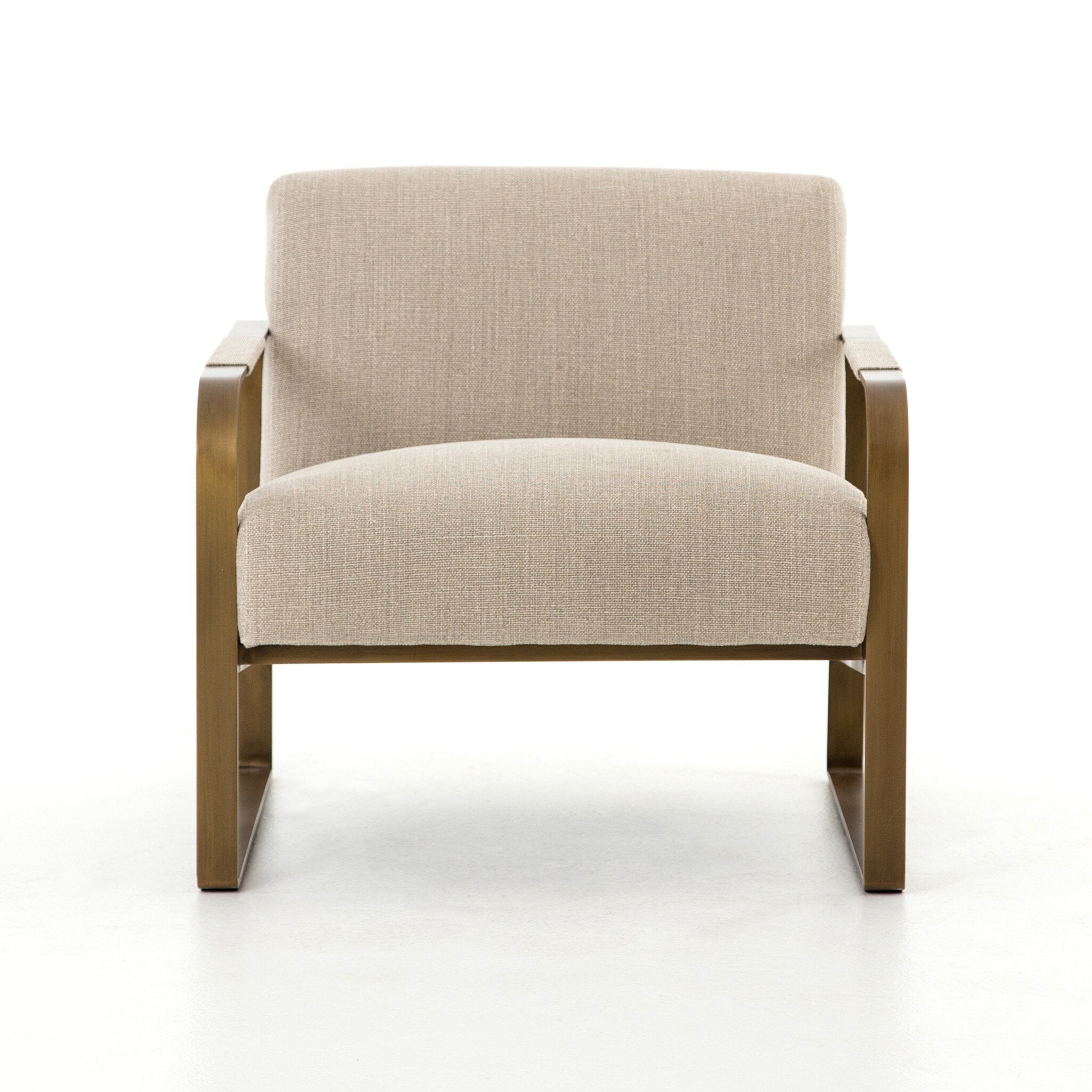 Beige armchair with wooden frame on a white background