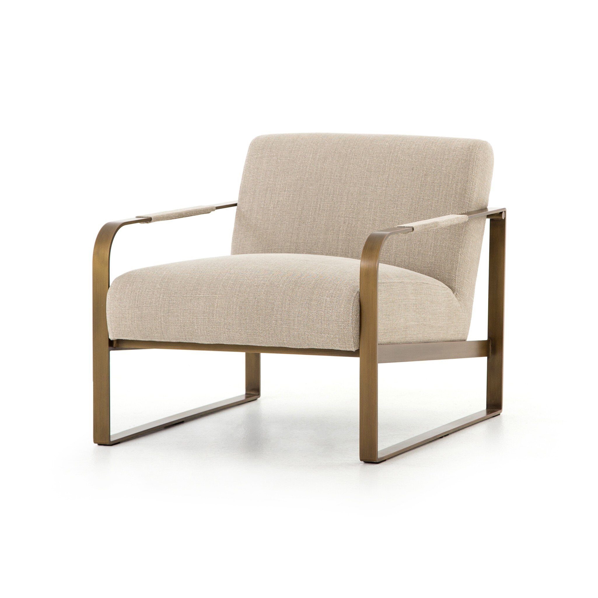 Beige armchair with bronze frame on a white background