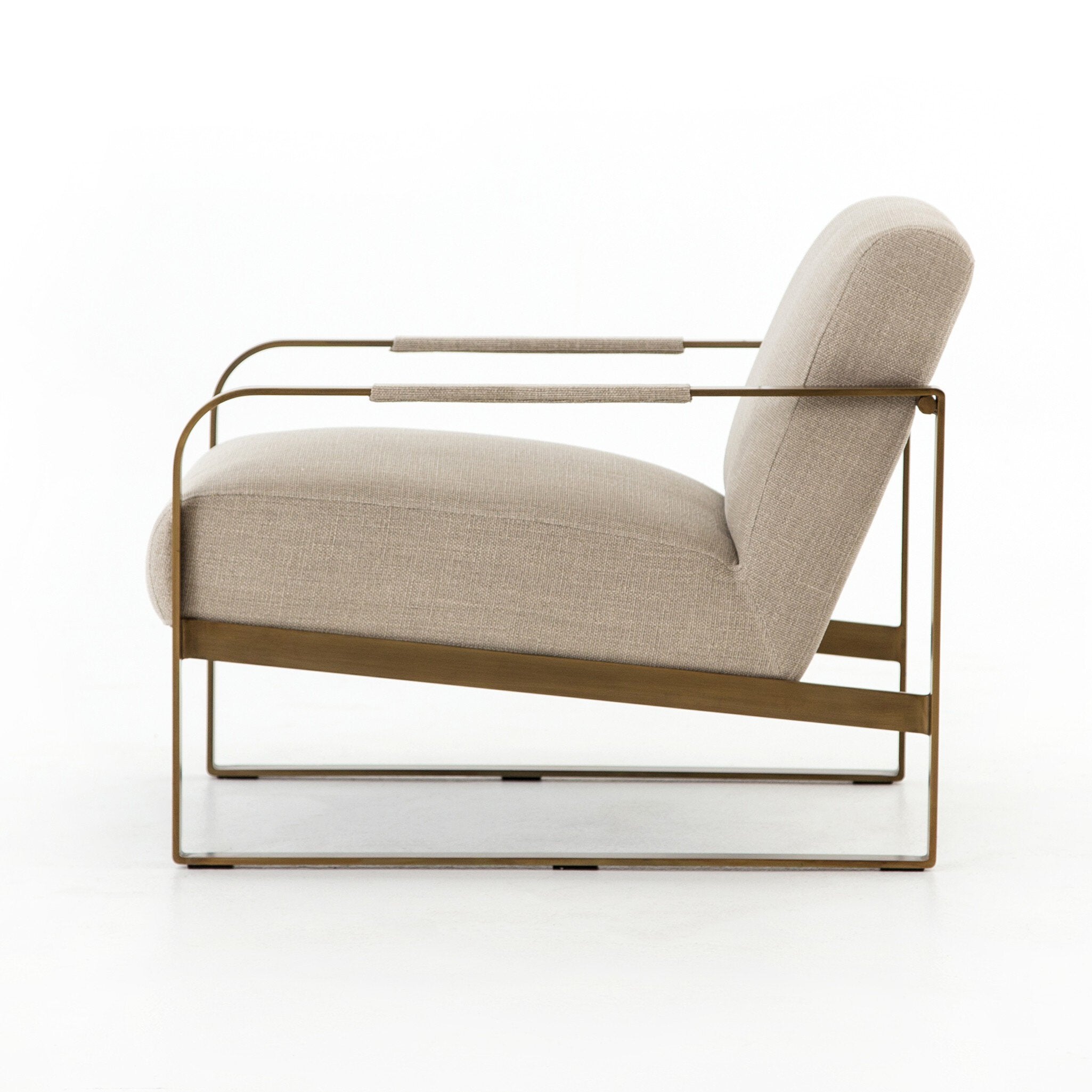 Beige armchair with gold frame on a white background