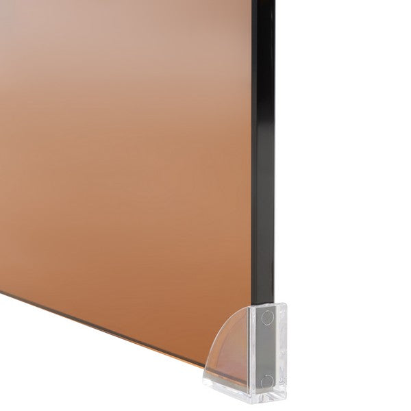 Close-up of a modern console table with a brown glass frame on a white background