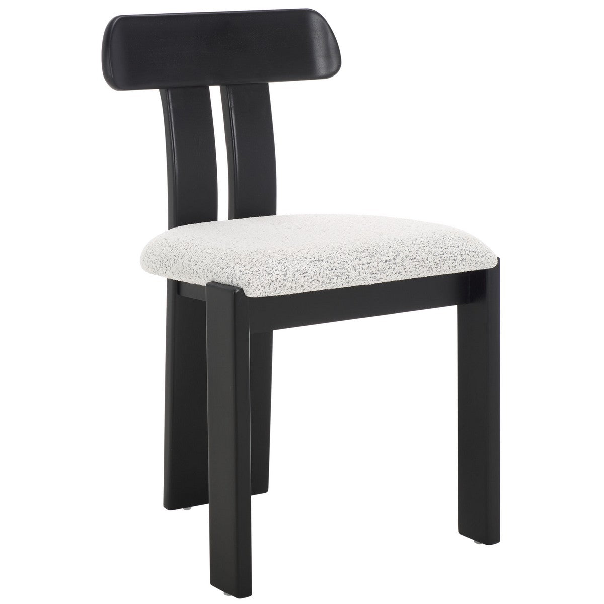 Black chair with a white cushioned seat on a white background