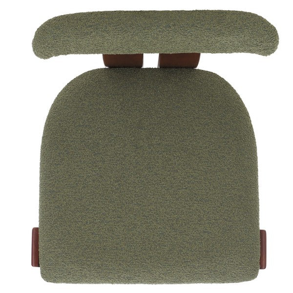 Chair with green cushioned seat and backrest on a white background