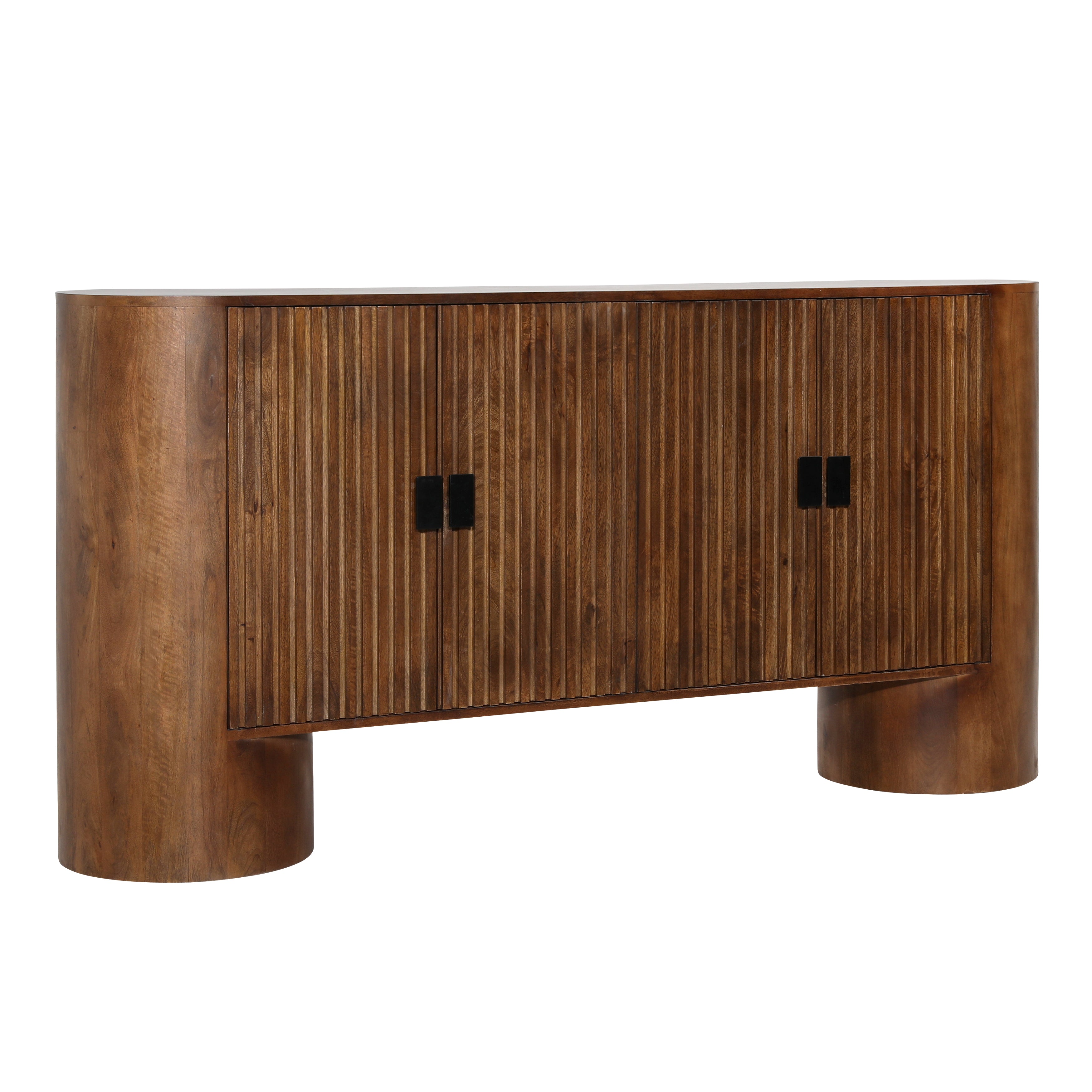 Wooden sideboard with curved ends on a white background