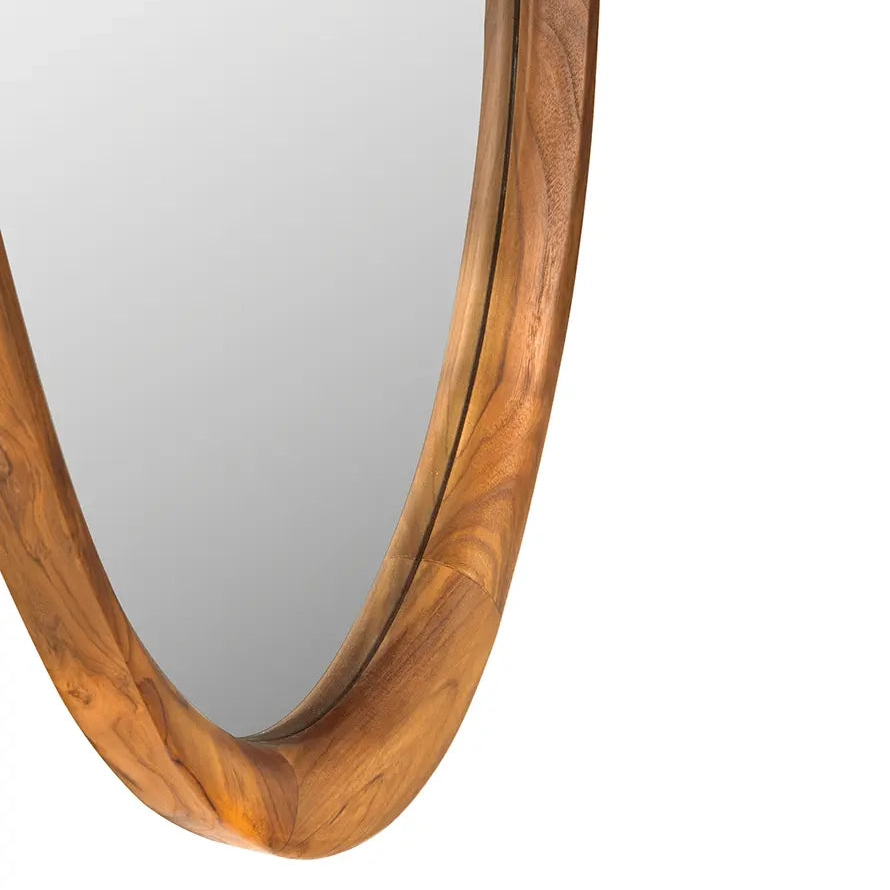 Wooden-framed mirror on a white background