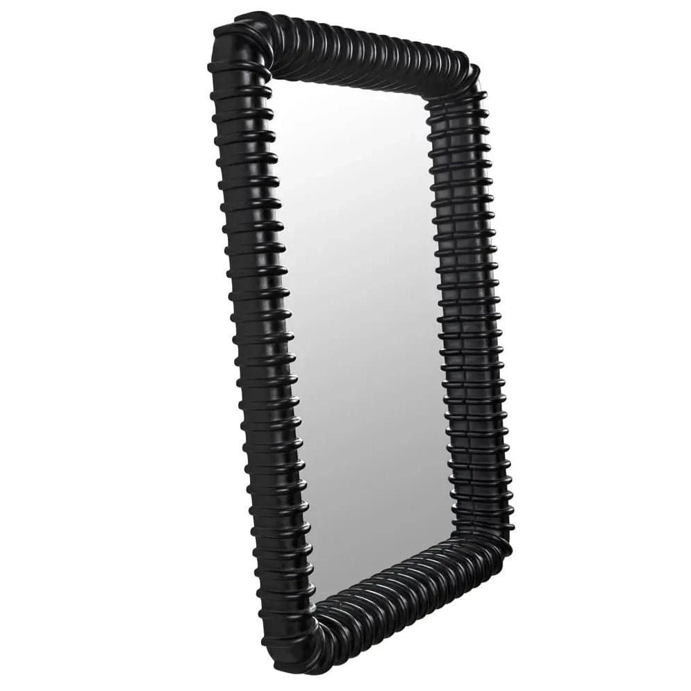 Black ribbed frame mirror on a white background