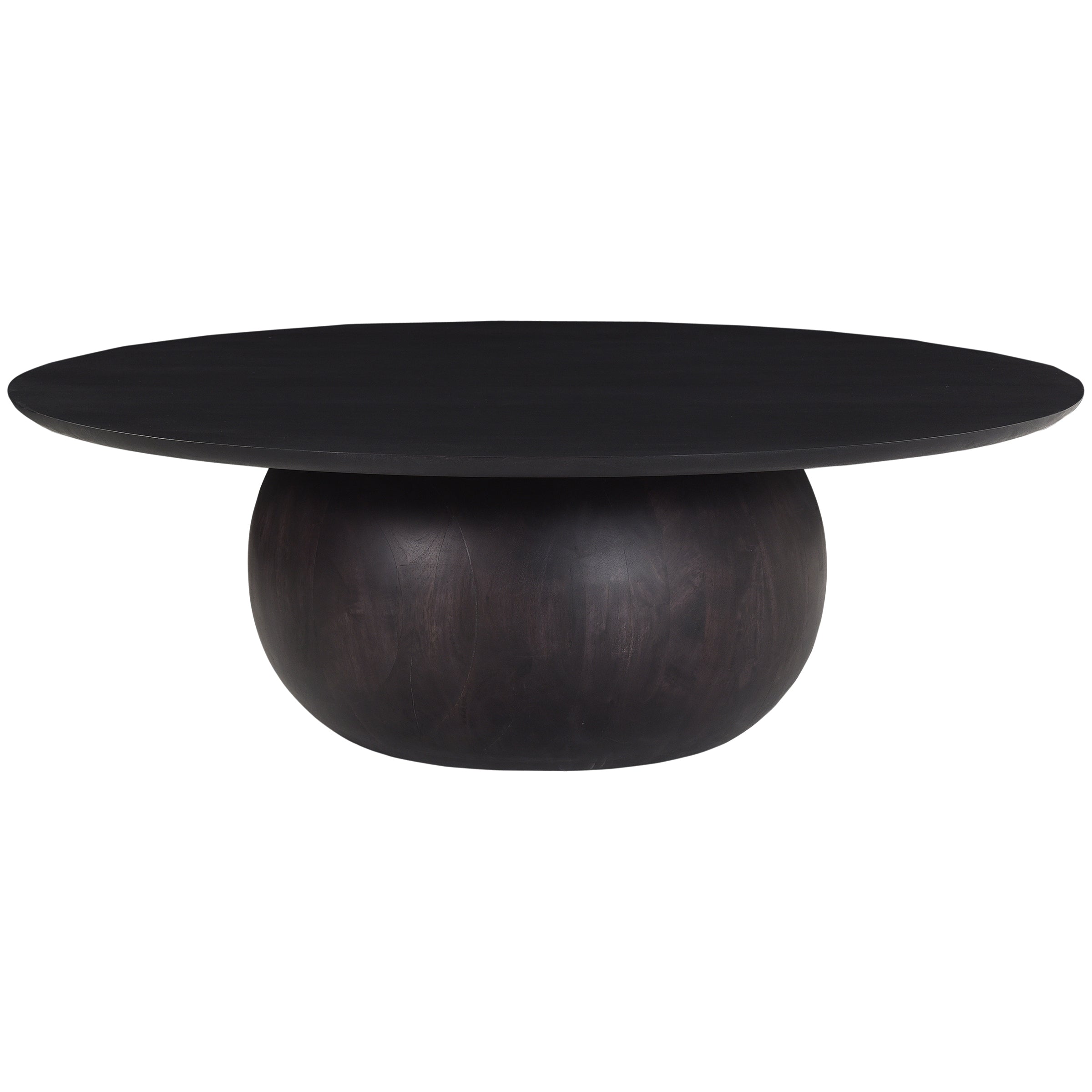 Black round coffee table on a white background