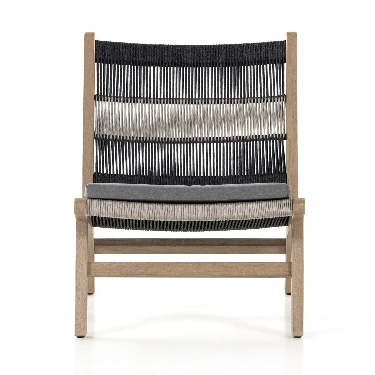 Chair with black and gray woven backrest and seat on a white background