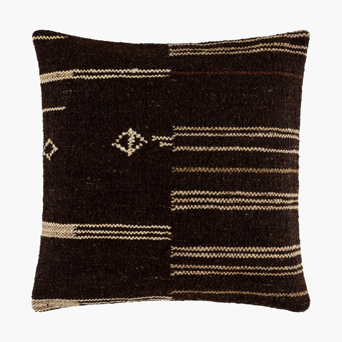 Decorative pillow with brown and beige pattern on a white background