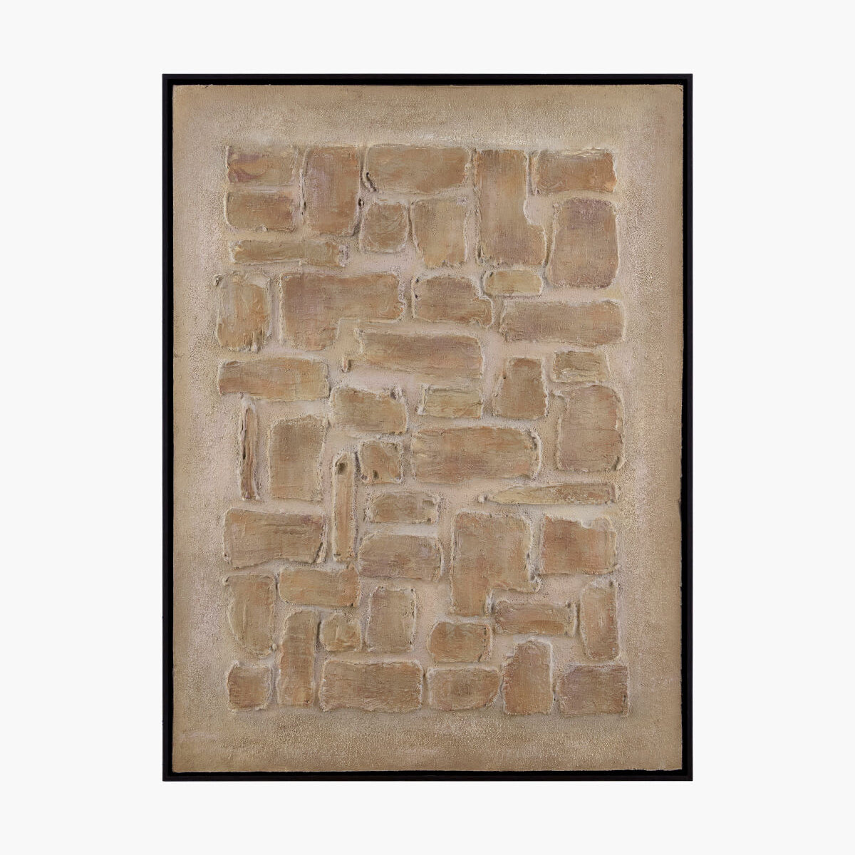 Textured wall art with stone pattern on a beige background
