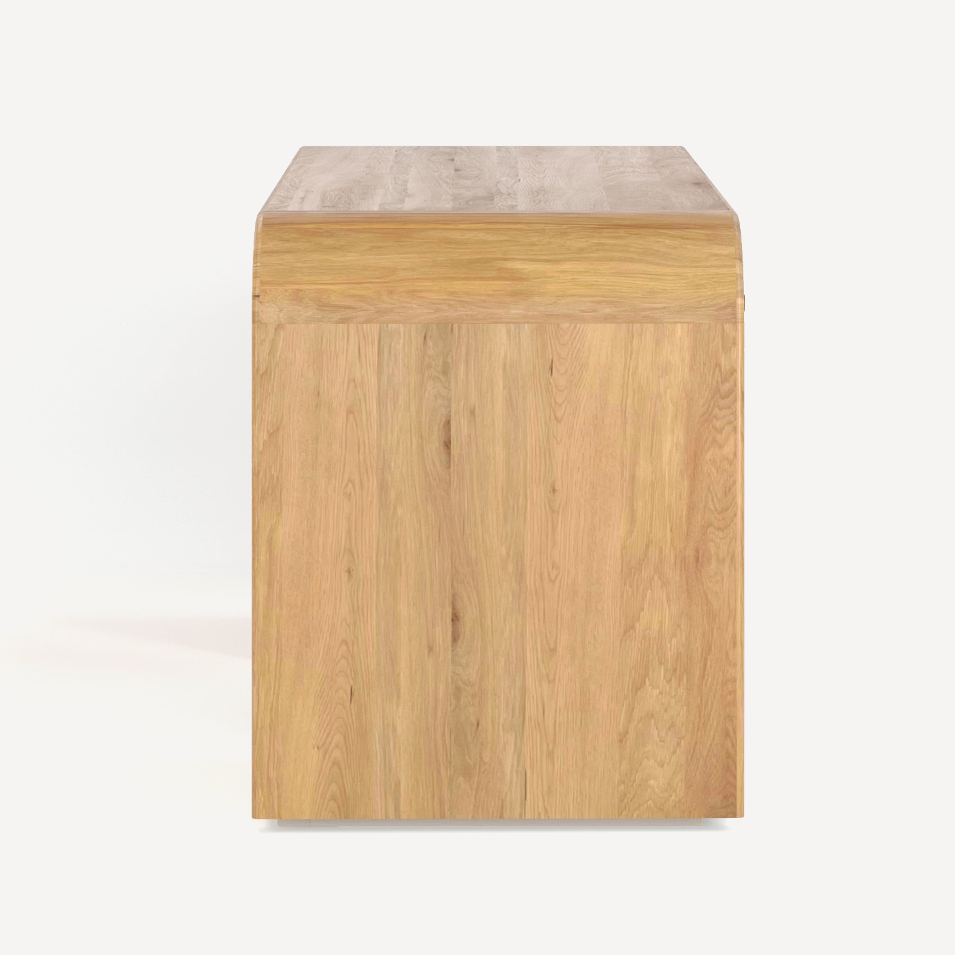 Wooden side table with a light finish on a white background