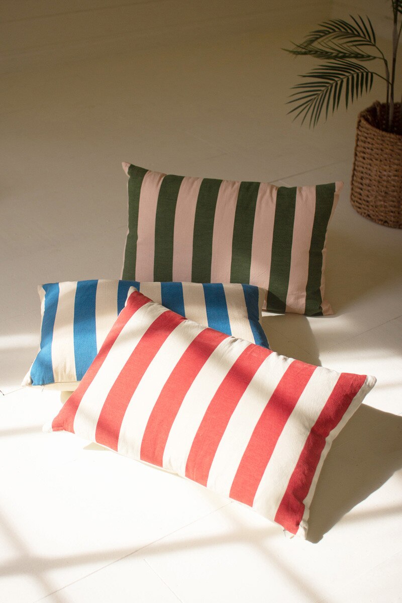 Set of 3 Canvas Printed Striped Pillows