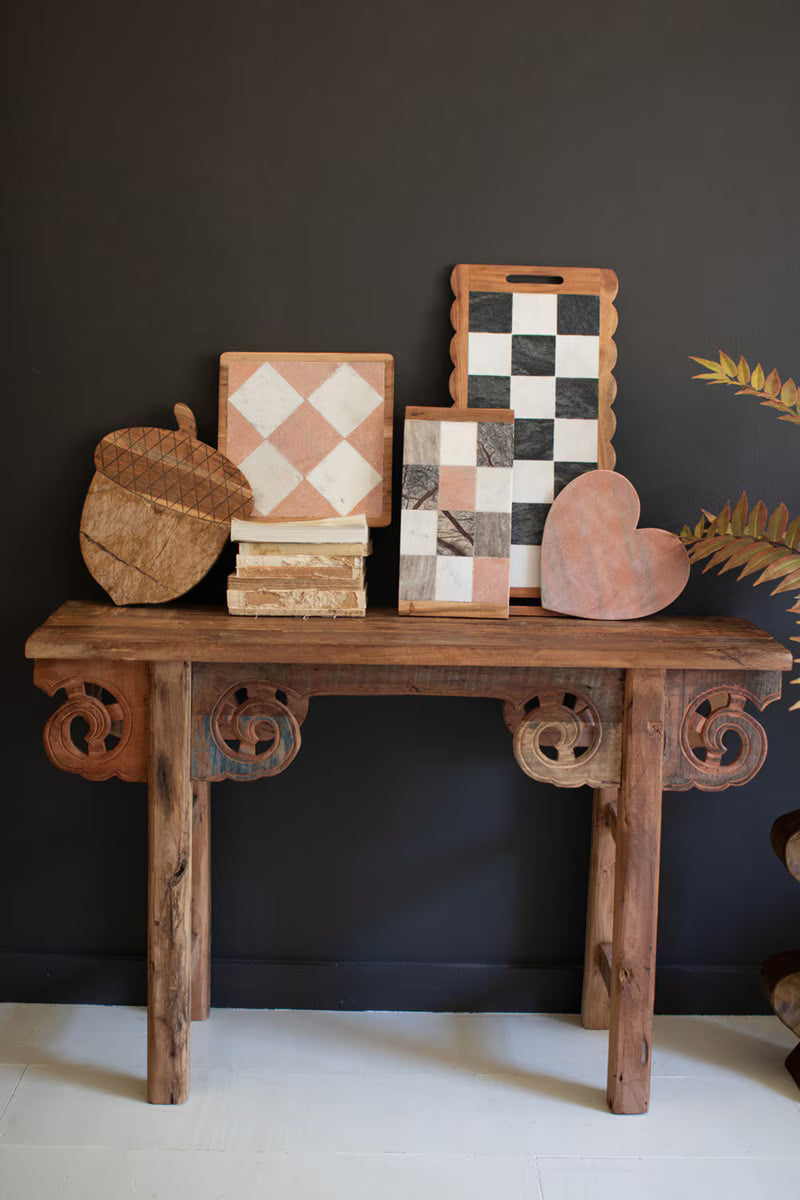 Acacia Wood and Marble Checkered Serving Board