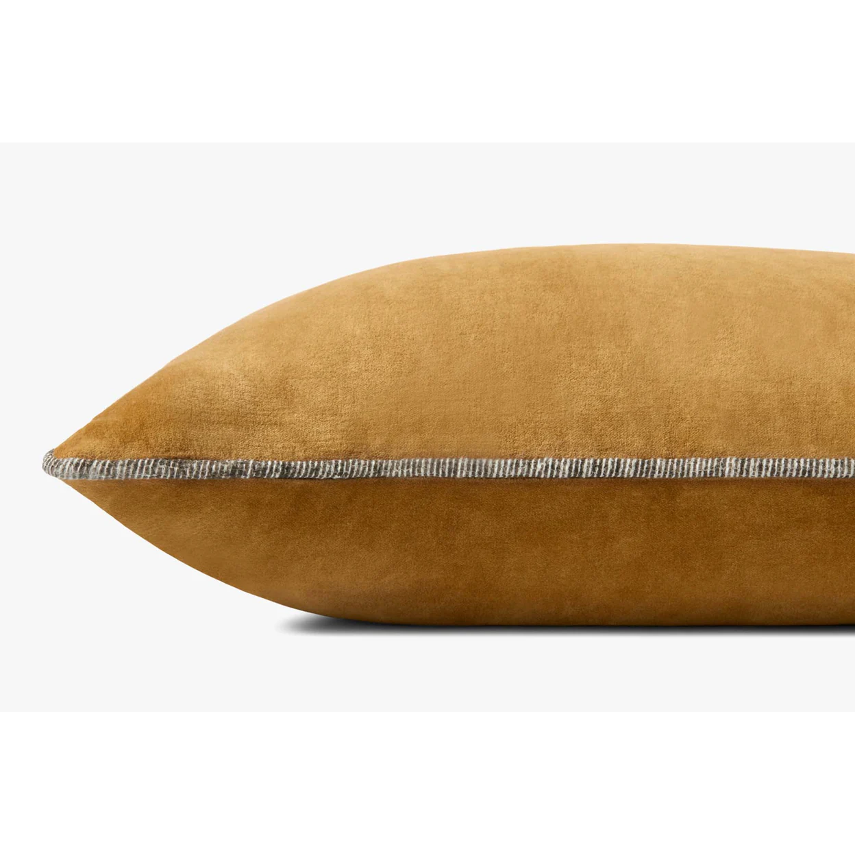 Mustard yellow pillow with a gray edge on a white background