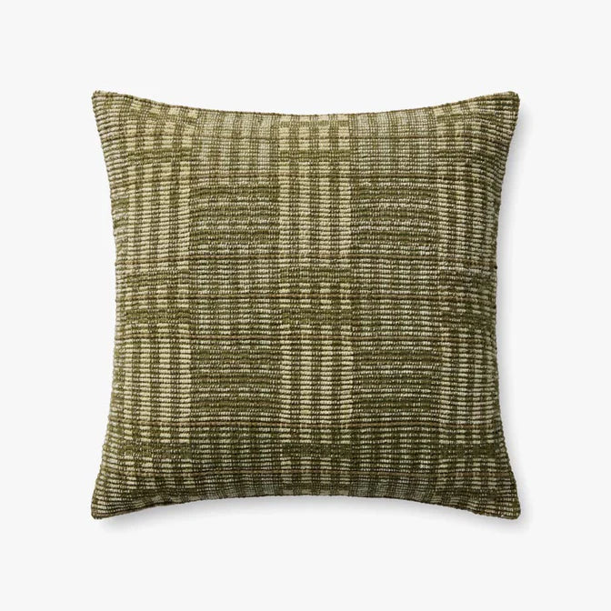 Textured green pillow on a white background