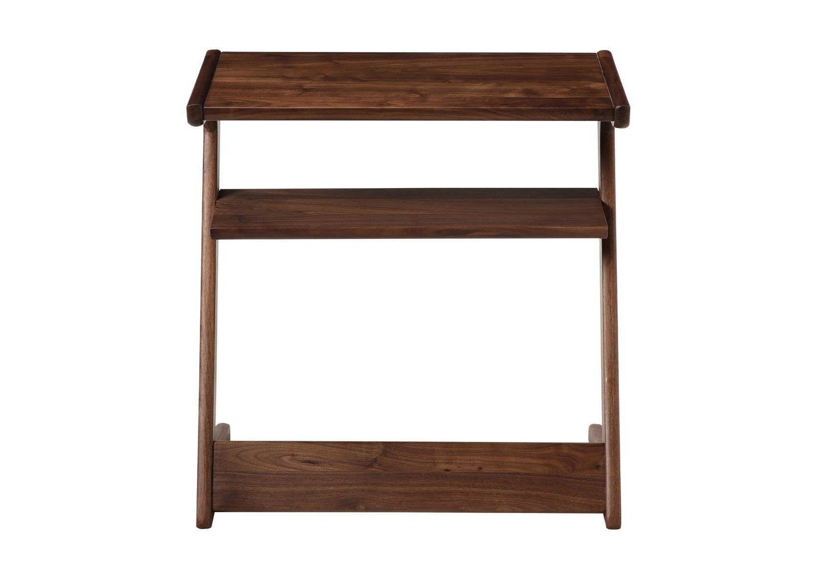 Wooden side table with two shelves on a white background
