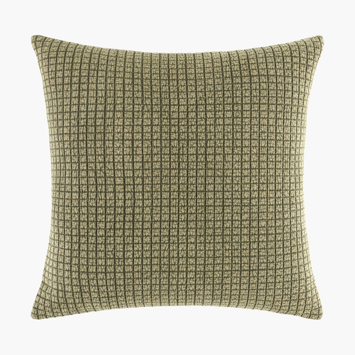 Green checkered pillow on a white background