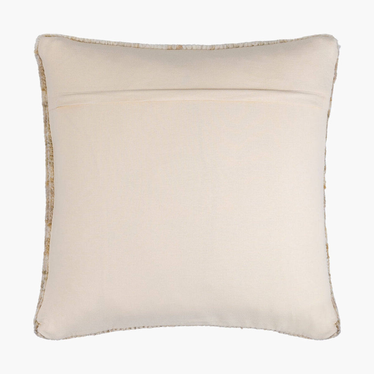 Beige pillow with a textured border on a white background