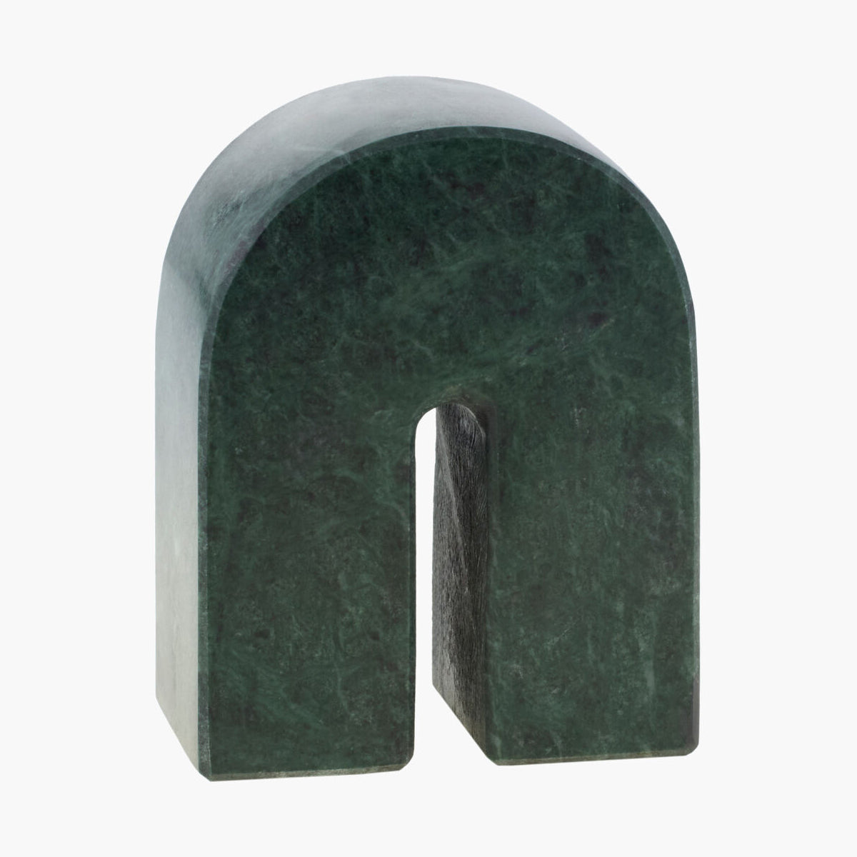 Green marble U-shaped object on a white background