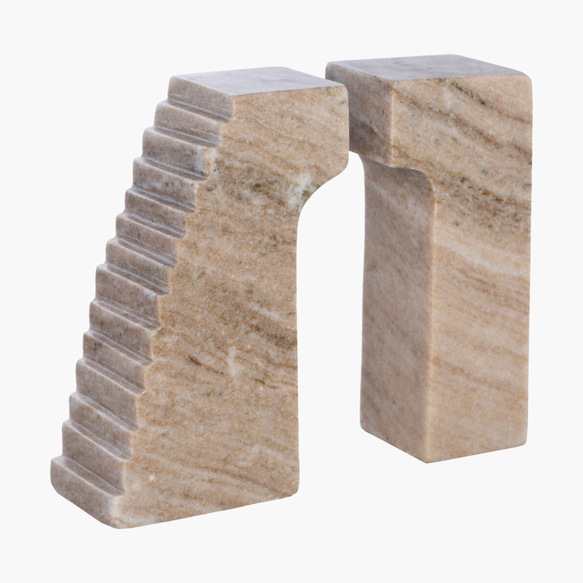 Beige stone arch bookends on a white background