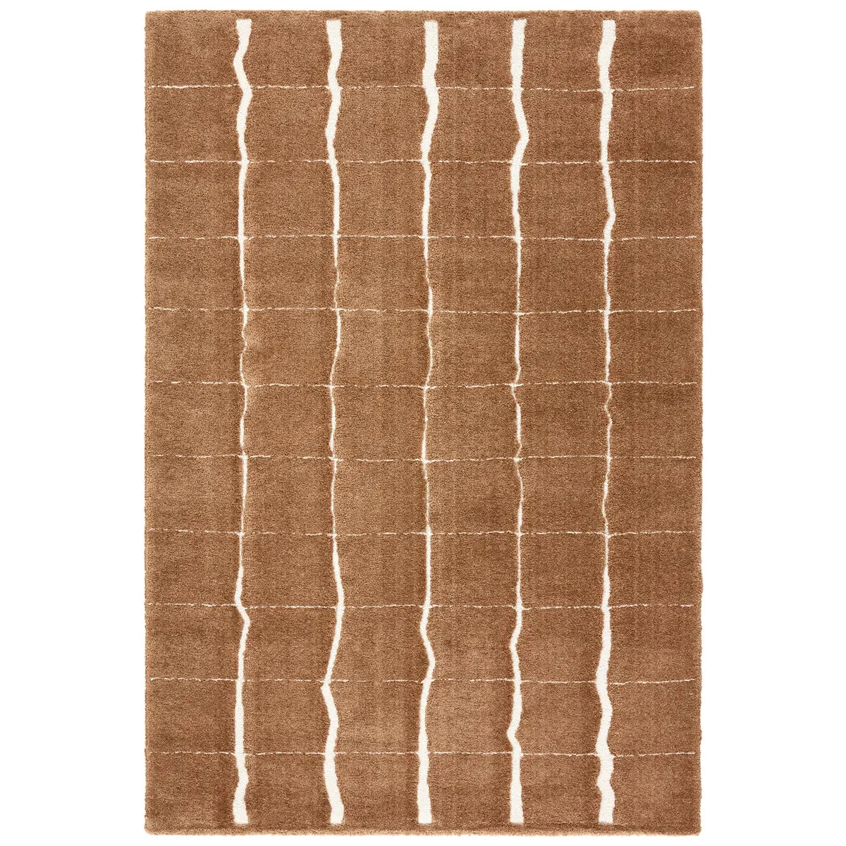 Brown rug with white wavy lines on a white background