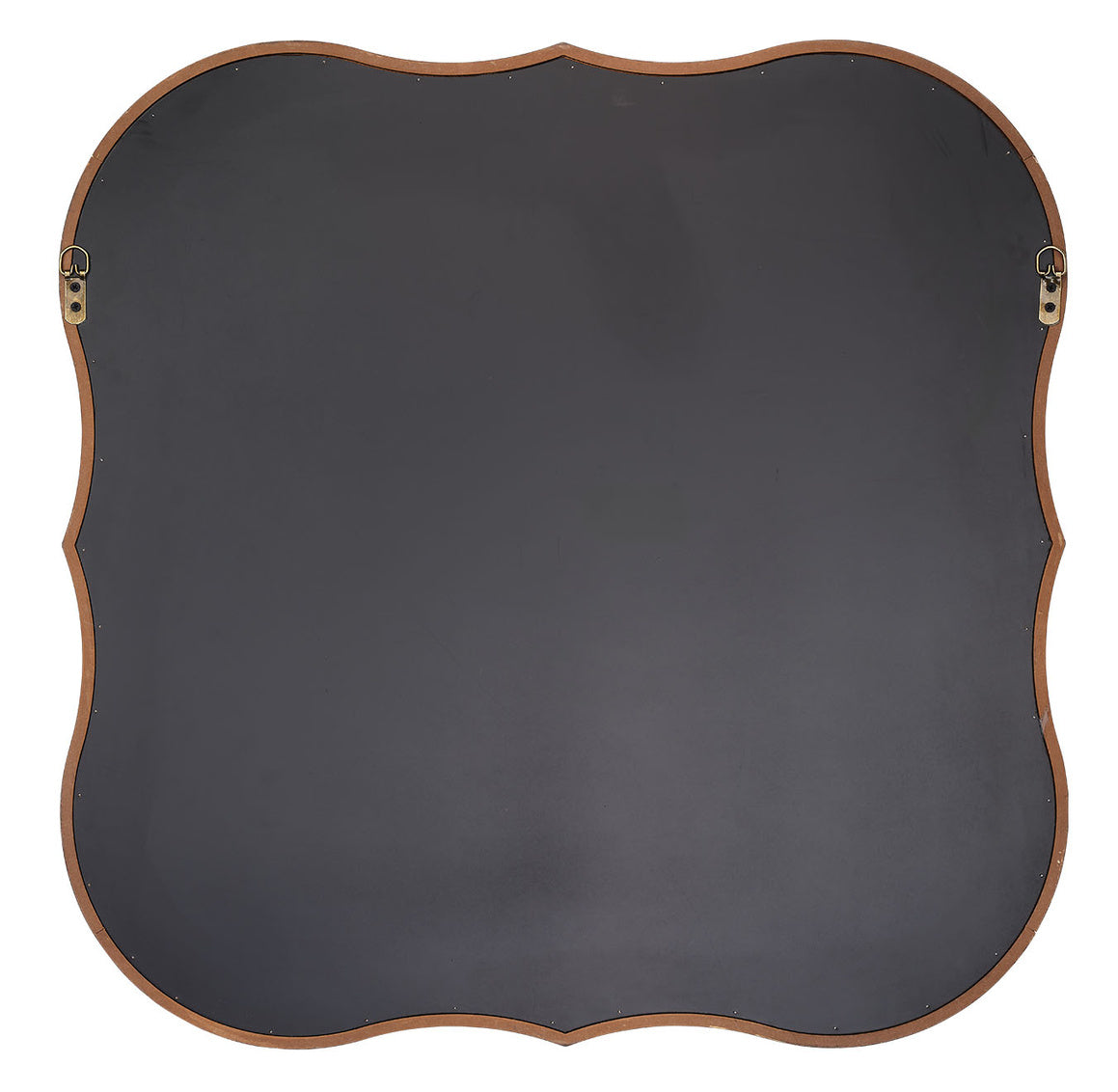 Back view of a decorative wall mirror with d-loops hanging hardware