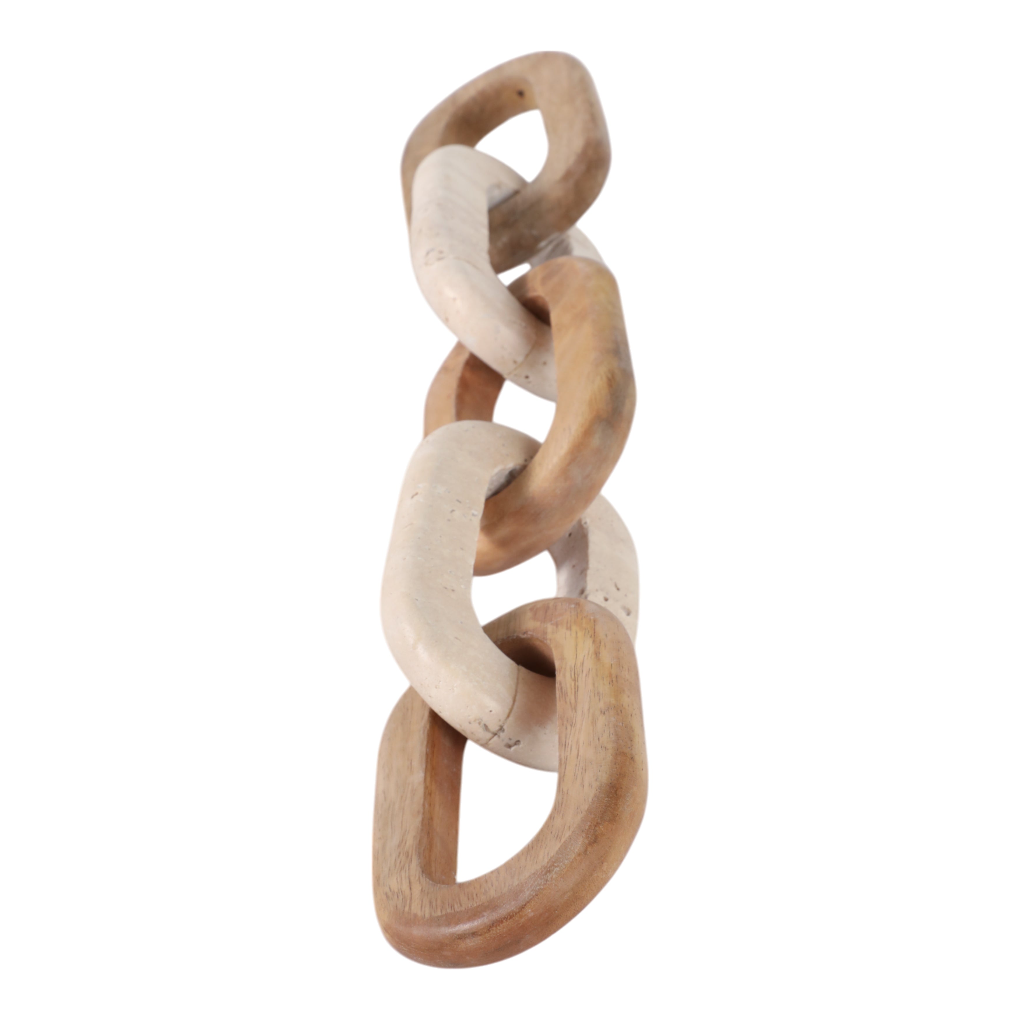 Decorative chain with wooden links on a white background