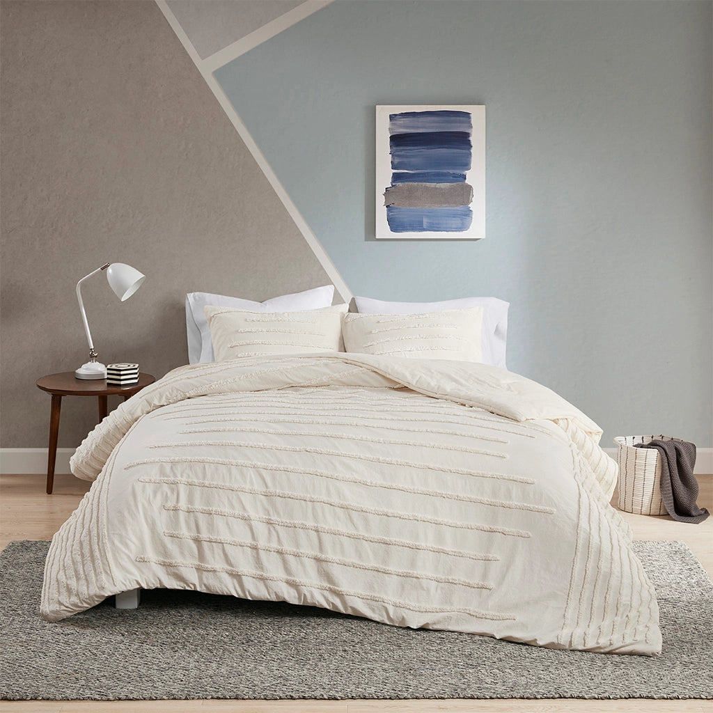 Chenille Stripes 3-Piece Duvet Cover Set