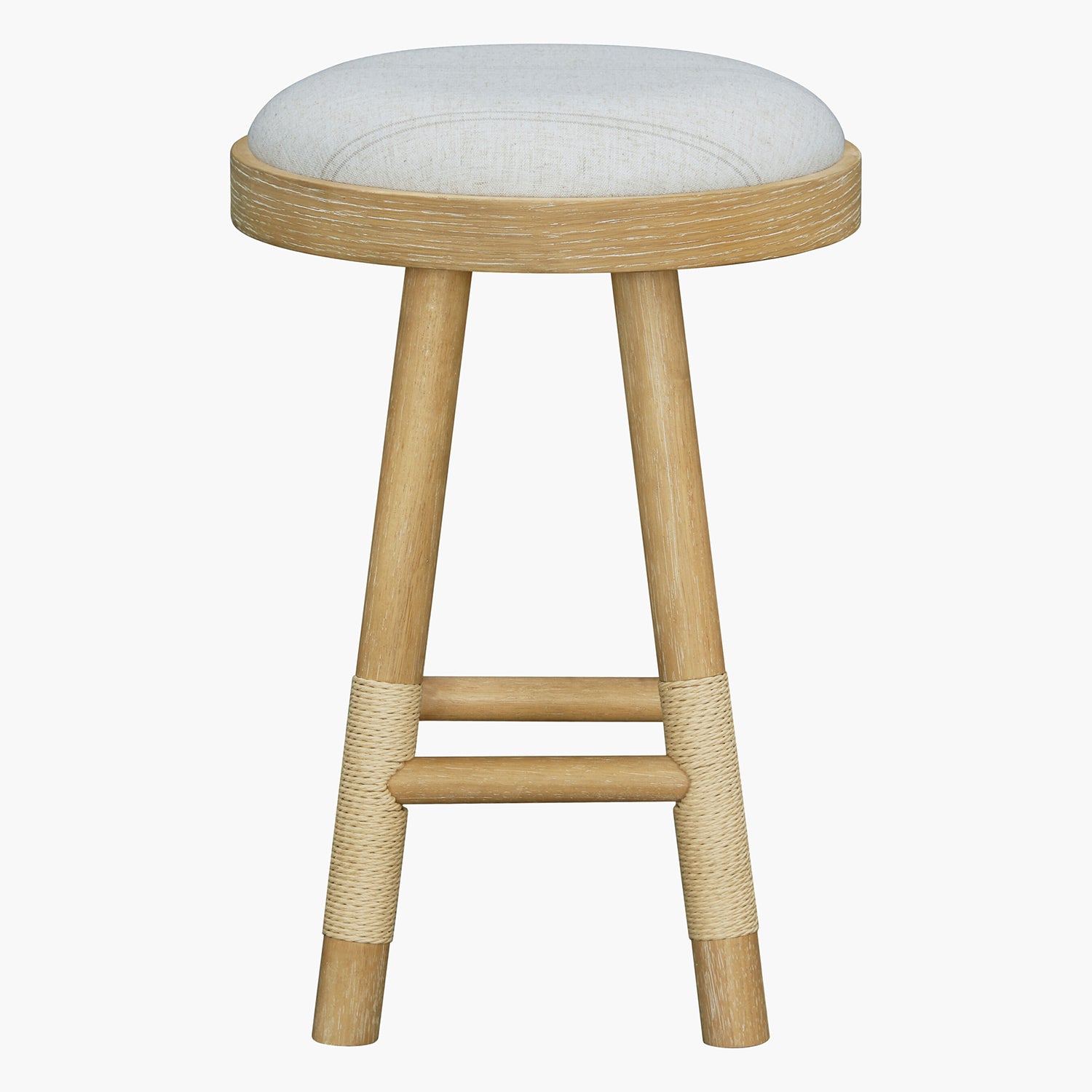 Wooden stool with a white cushion on a white background