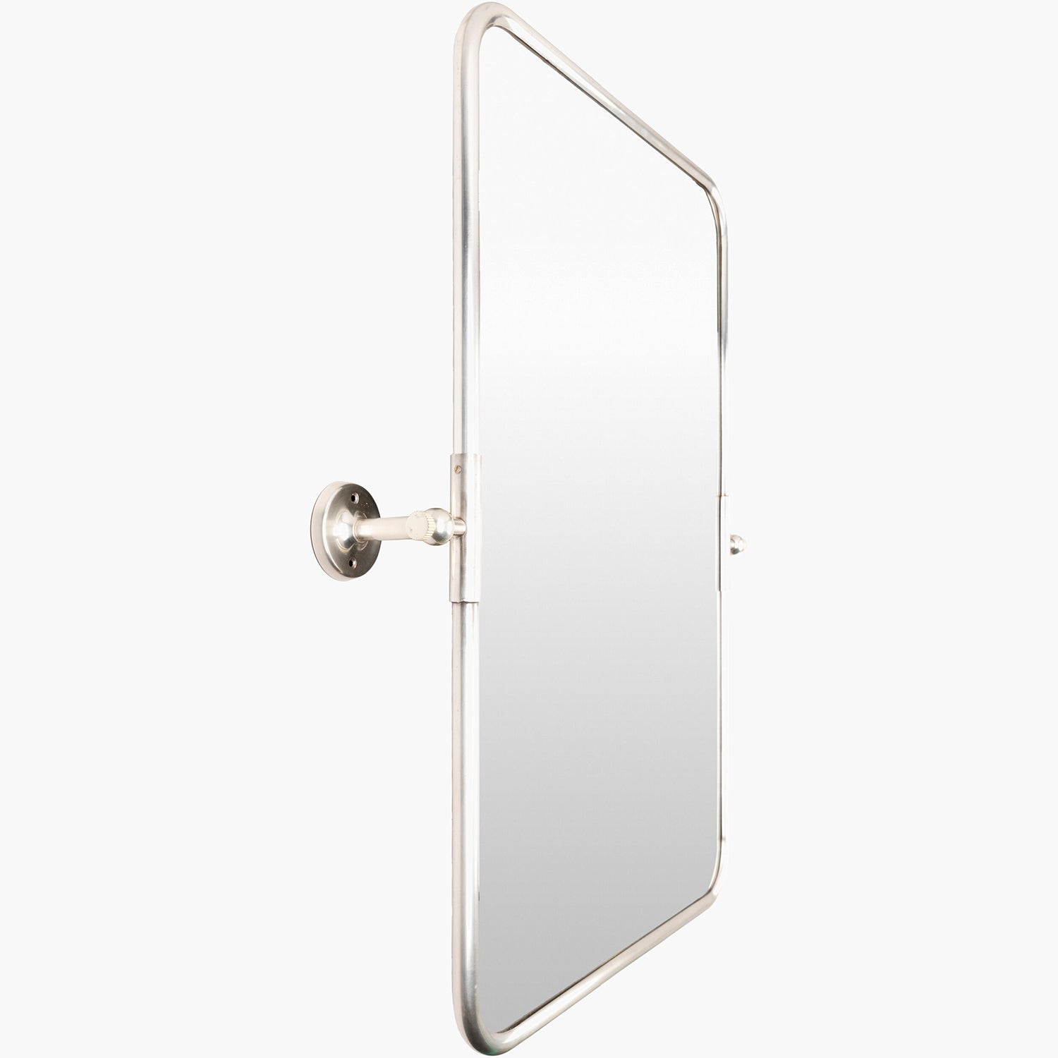 Rectangular mirror with a silver frame on a white background