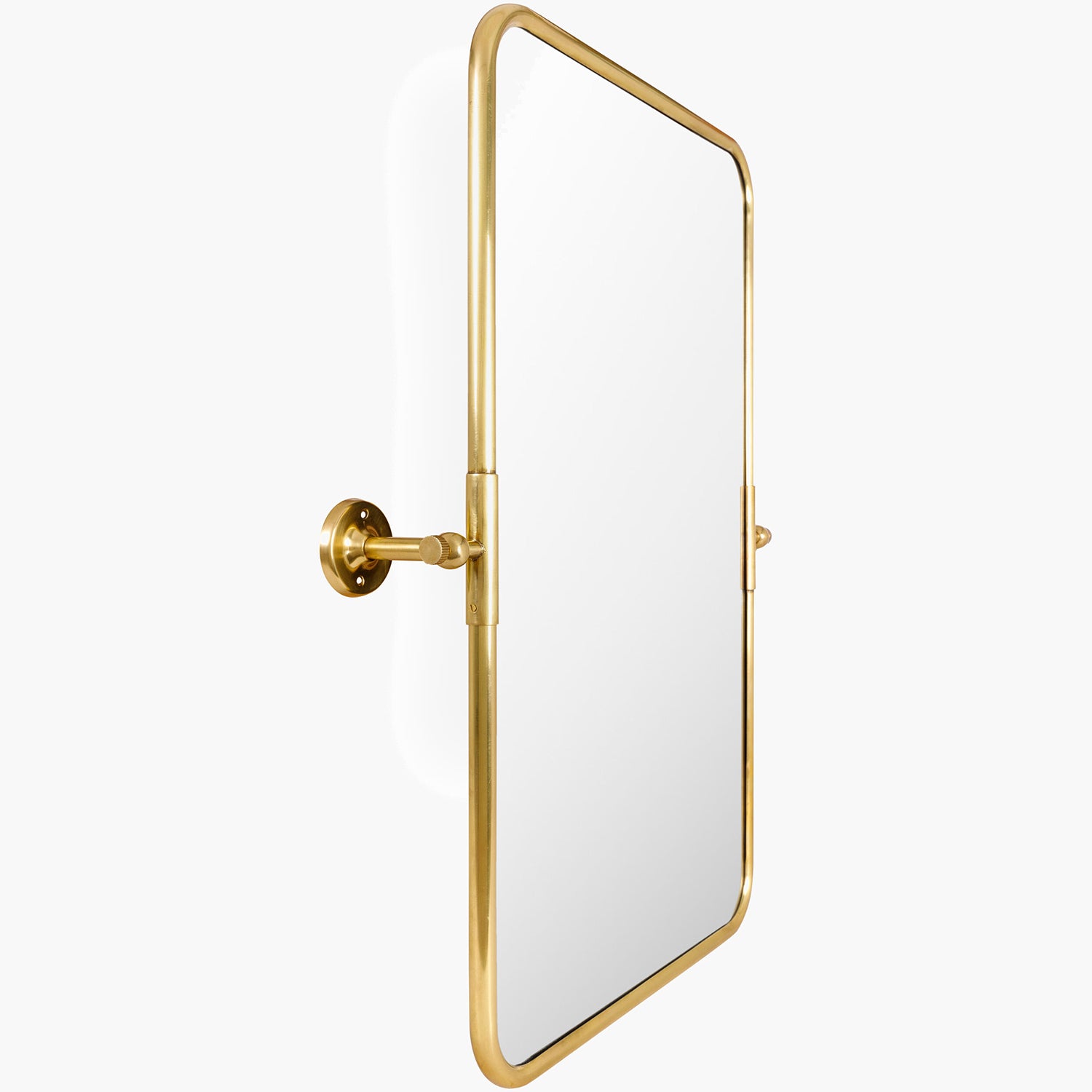Gold-framed rectangular mirror on a white background
