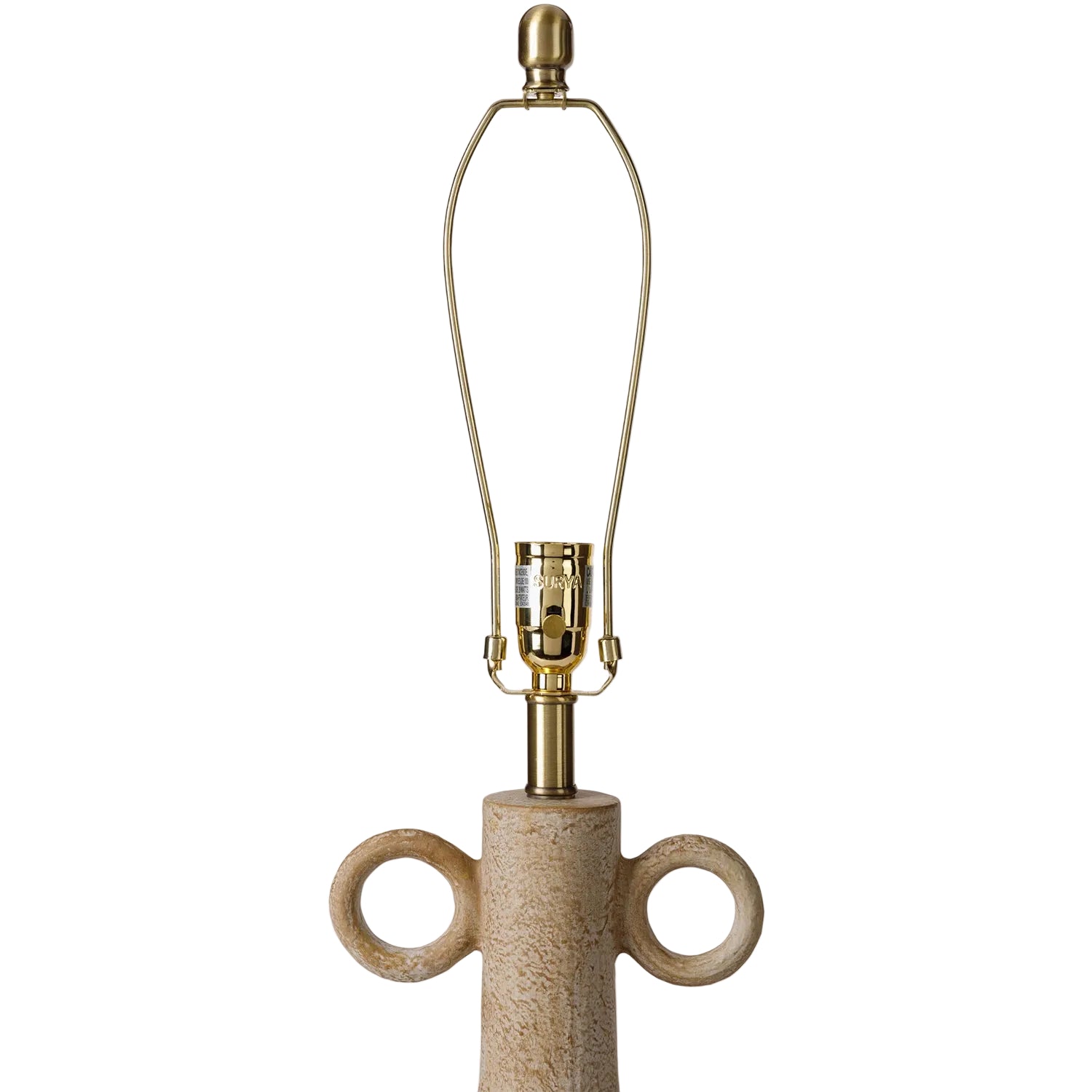 Lamp with a ceramic base and brass fitting on a white background