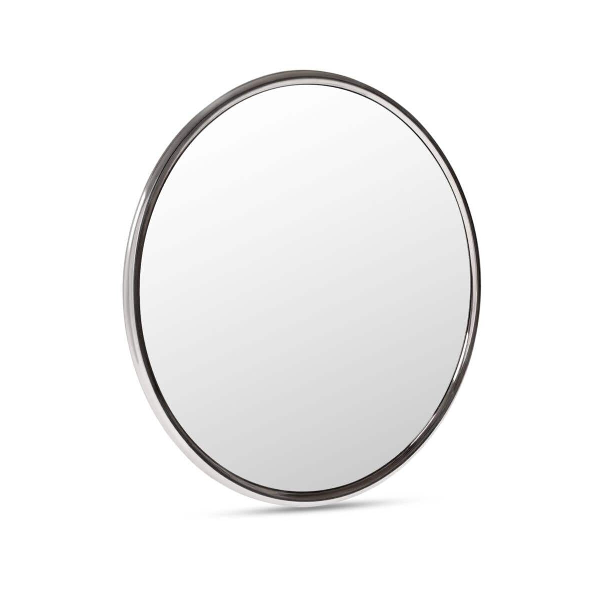Round mirror with a black frame on a white background