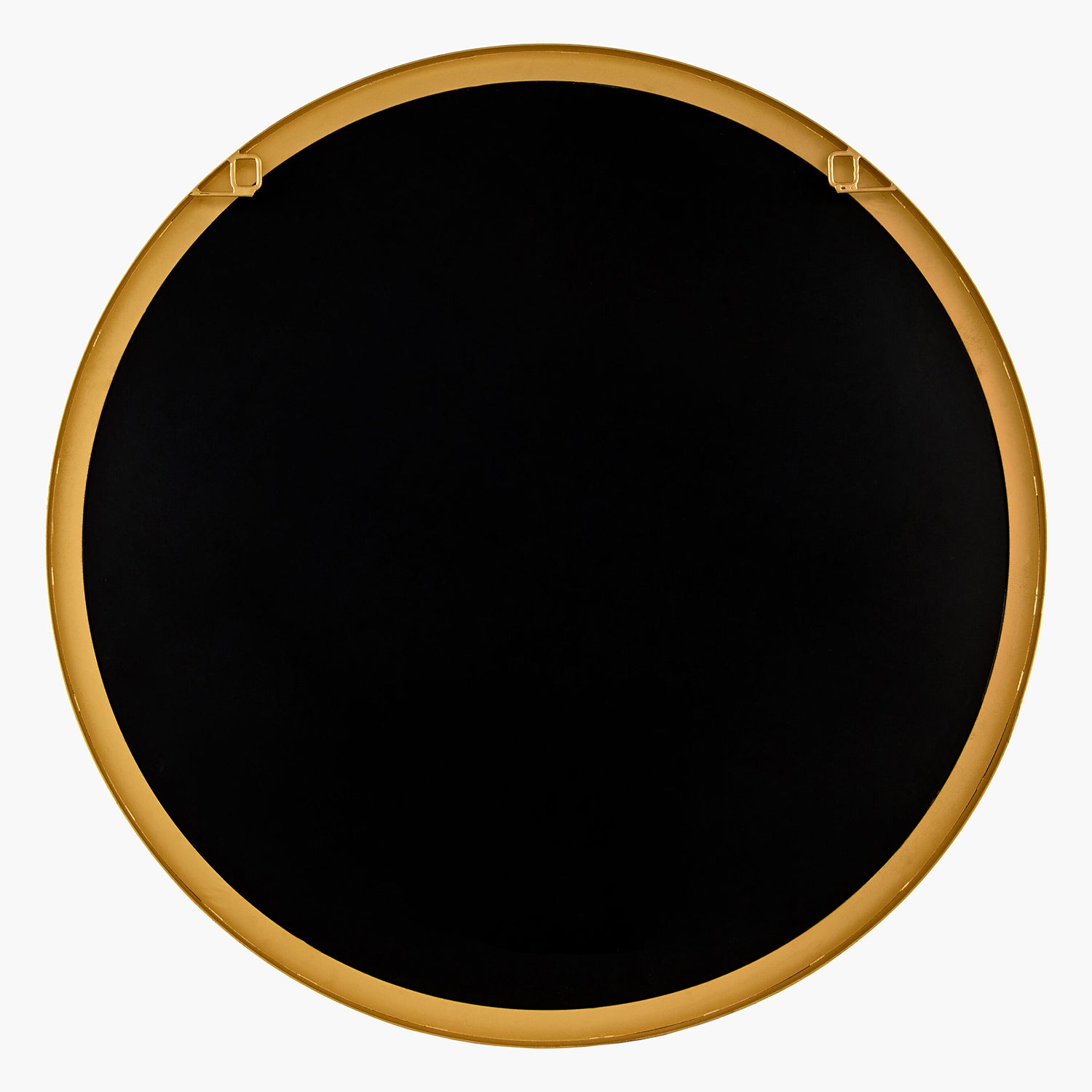 Round mirror backing with gold frame on a white background