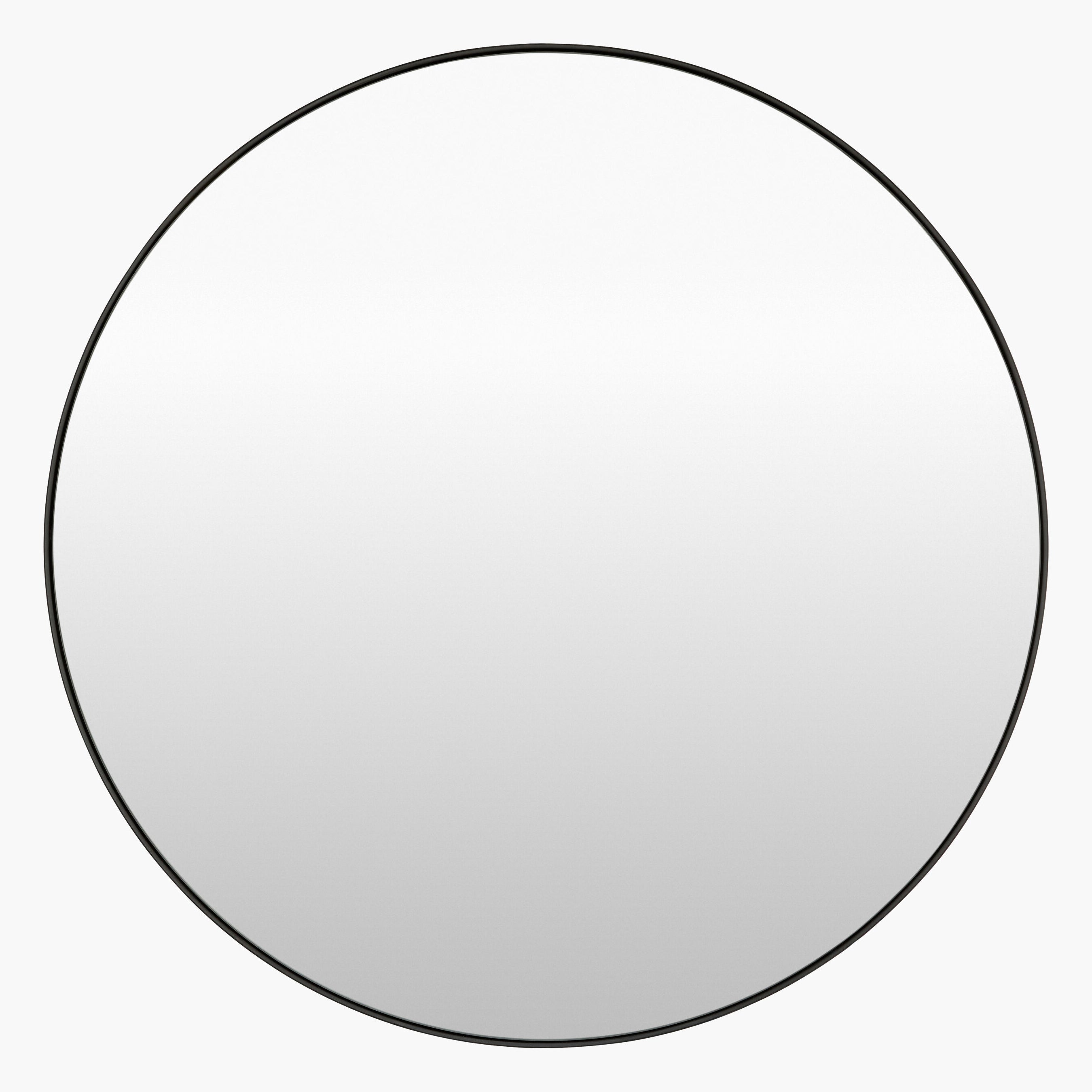 Round mirror with a black frame on a white background