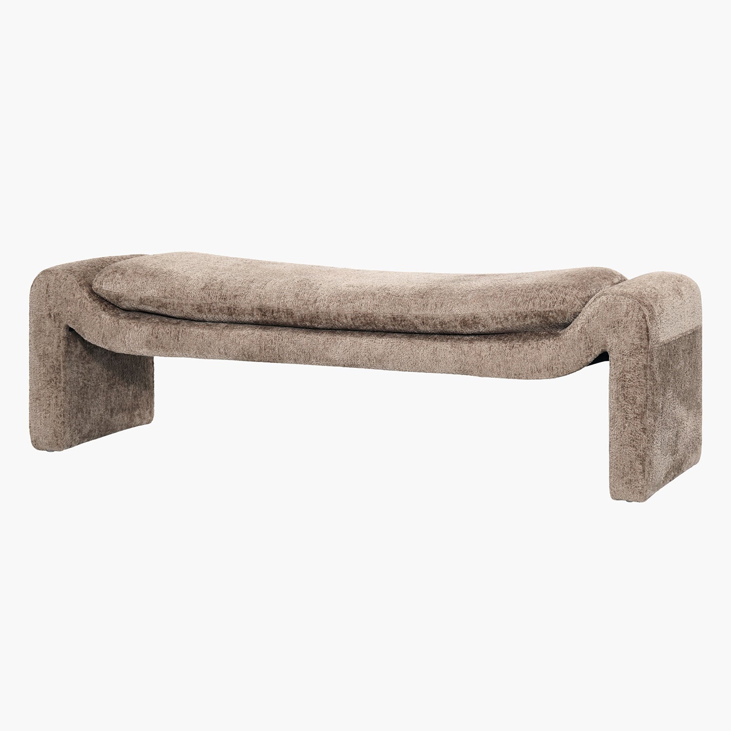 Beige upholstered bench on a white background