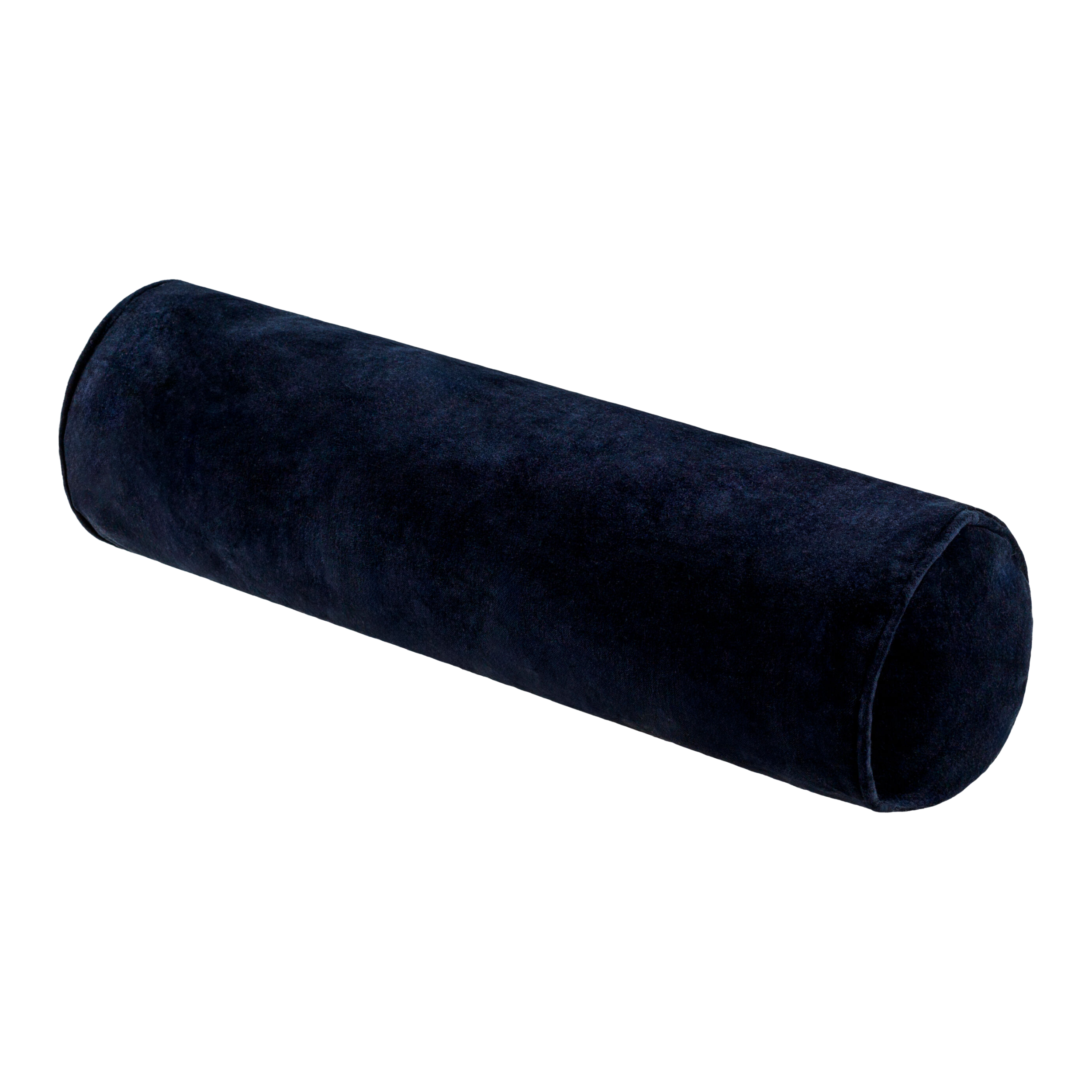 Navy cylindrical pillow on a white background